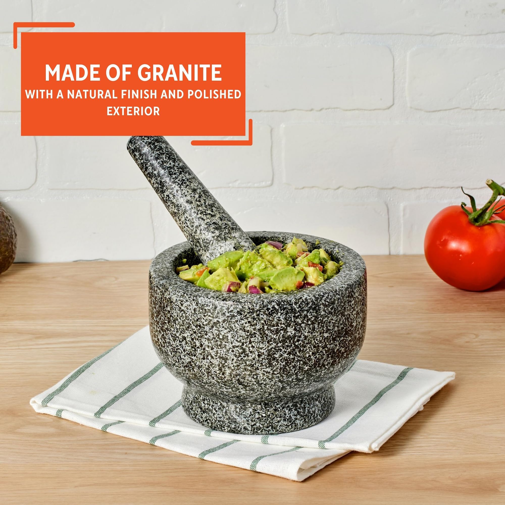 Imusa 6.5 Traditional Heavy Duty Polished Granite Molcajete For Fresh Guacamole, Salsa, Pesto, Herbs, Spices