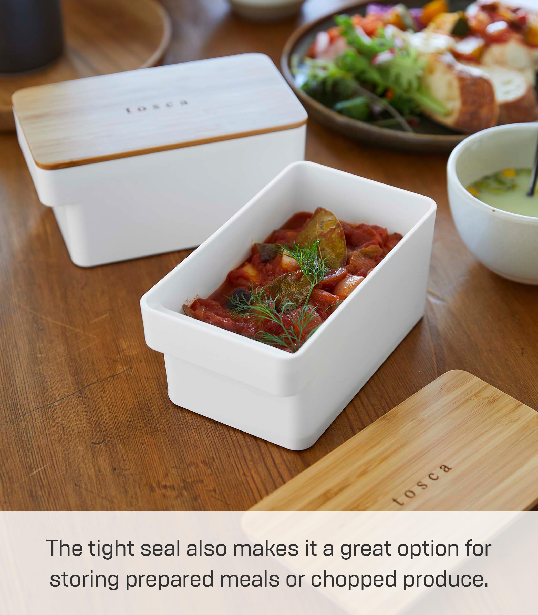 Yamazaki Home Butter Case Food Storage Container For Refrigerator Or Countertop With Handle And Sealed Lid | Plastic + Wood, One