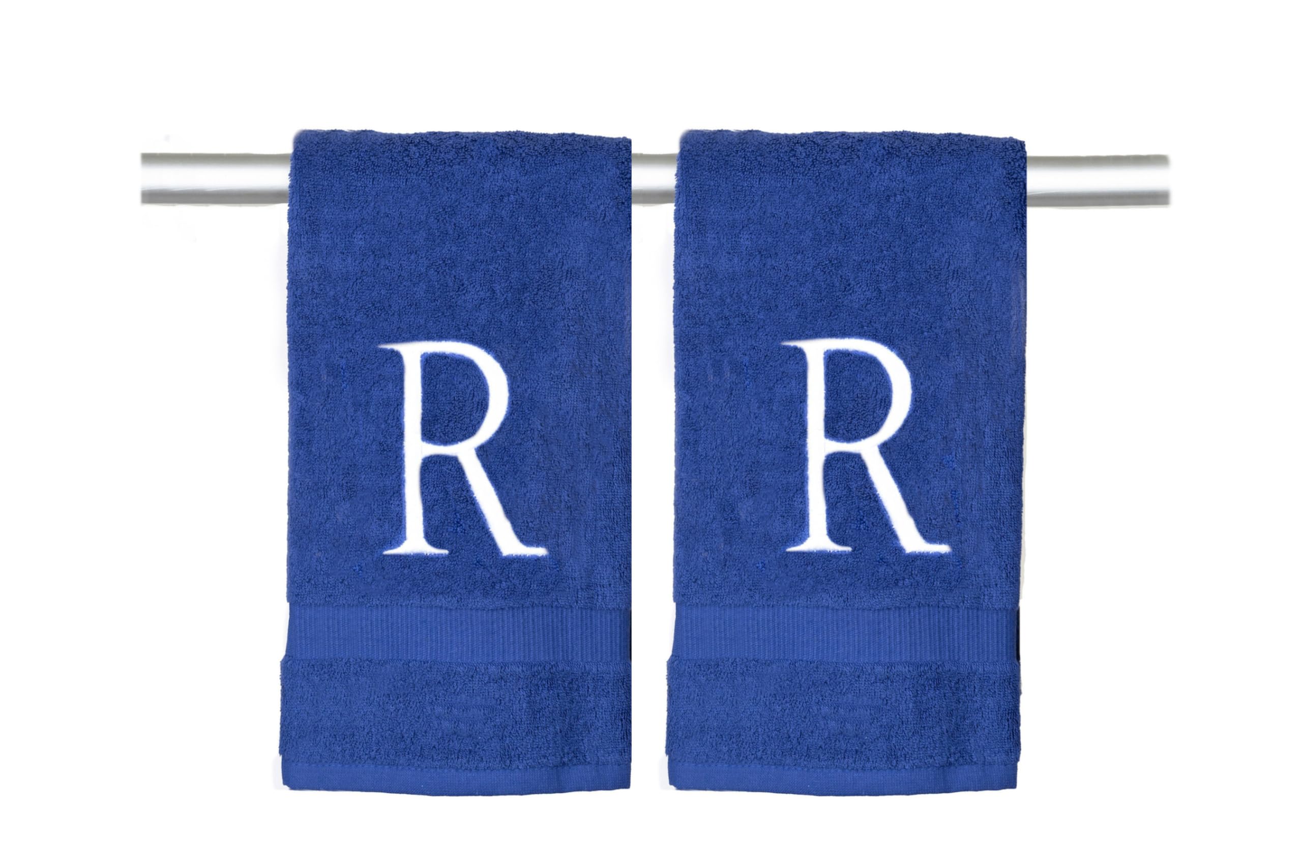 White And Navy Monogrammed Hand Towel - Monogram Initial Hotel Quality Decorative Embroidered Luxury Towel For Powder Room, Spa