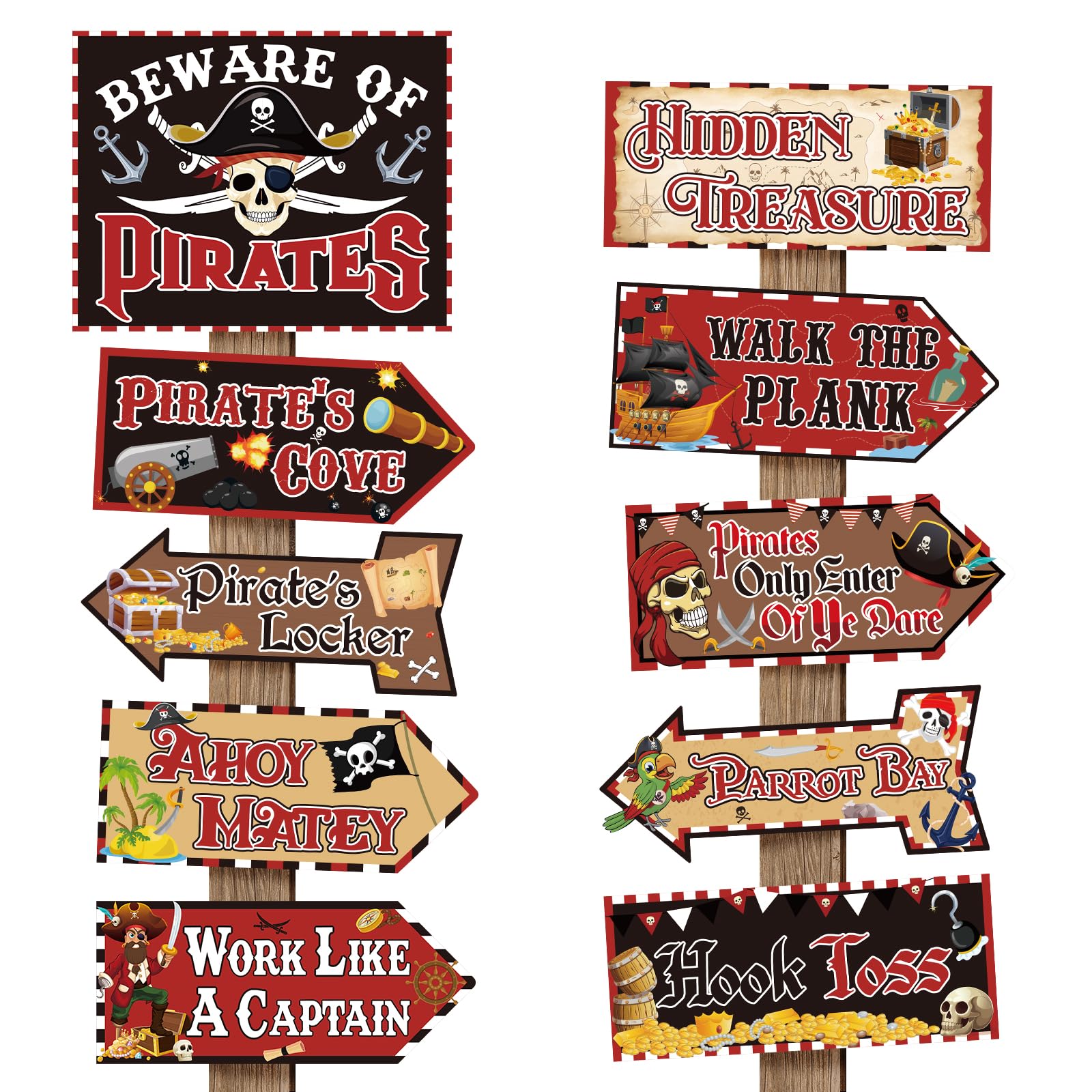 Hooqict 20 Pieces Pirate Party Decorations Sign Beware of Pirates Party Directional Signs Pirate Themed Birthday Party Banner Su