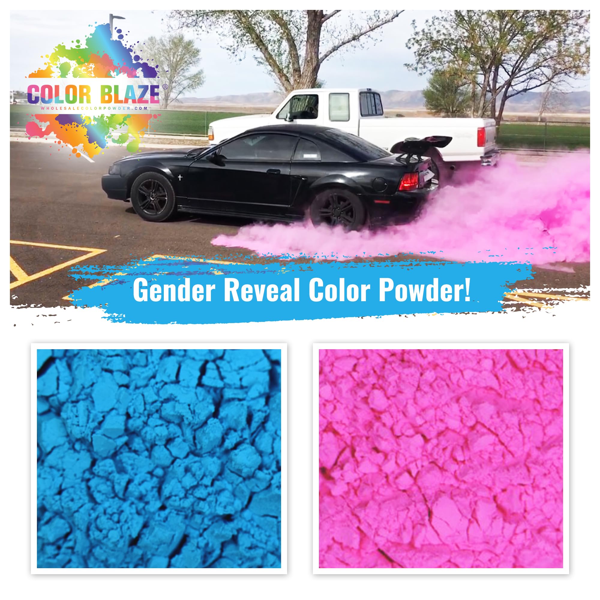 Color Blaze Black-Out Baby Gender Reveal Powder - 2Lbs Of Colored Powder For Boy Or Girl, For Car & Motorcycle Burnout, Toss, Ph
