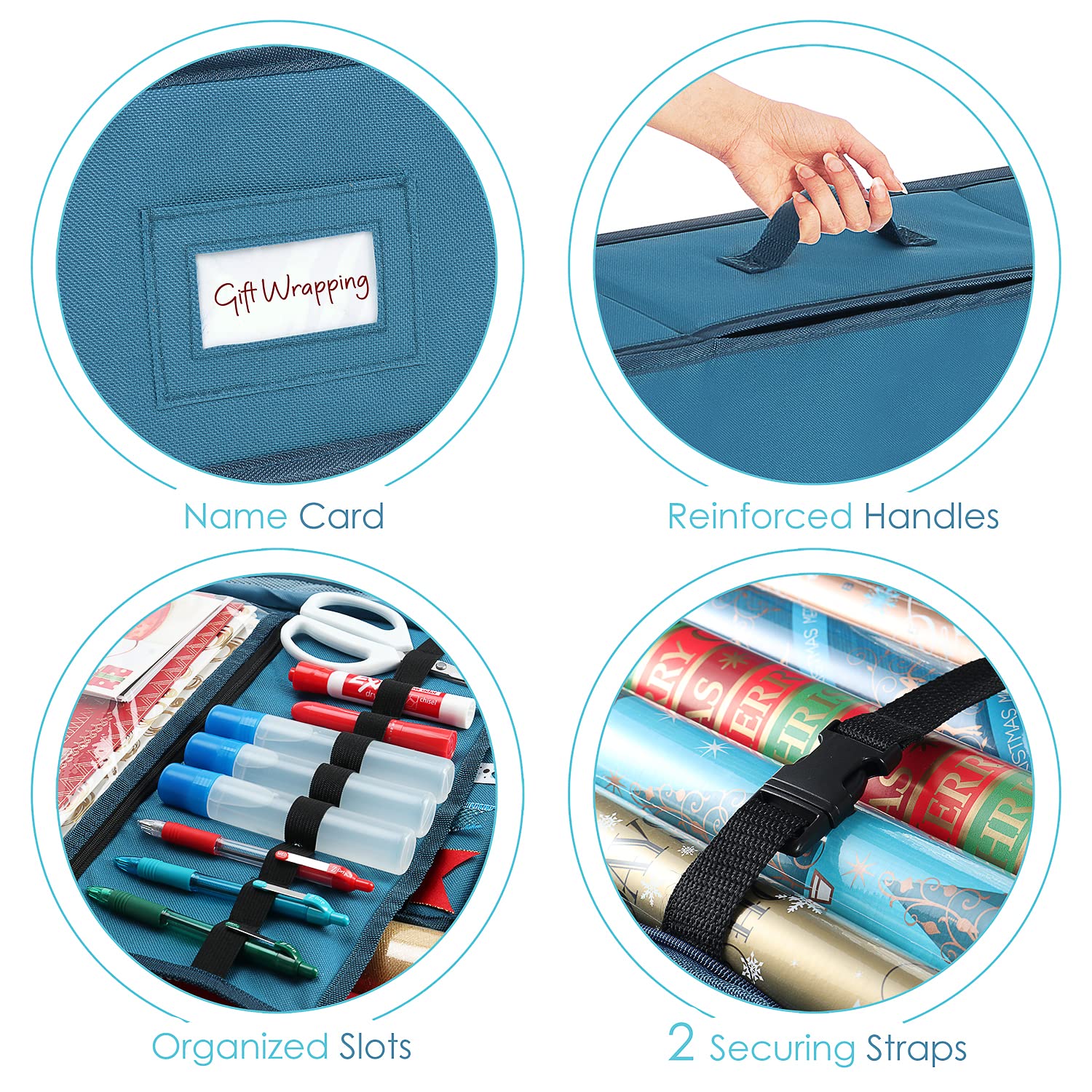 Hearth & Harbor Wrapping Paper Storage Organizer - Large Steel Blue Fabric Under-Bed Box for Holiday & Gift Wrap Storage - Model VDS-HHHS08
