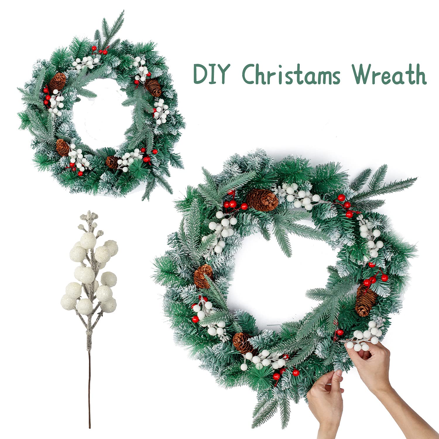 Crafare 24 Pack 7.5Inch Christmas Glitter Berries Stems Artificial Christmas Picks for Christmas Tree Ornaments  DIY Xmas Wreath  Crafts  Holiday and Home Decor  White