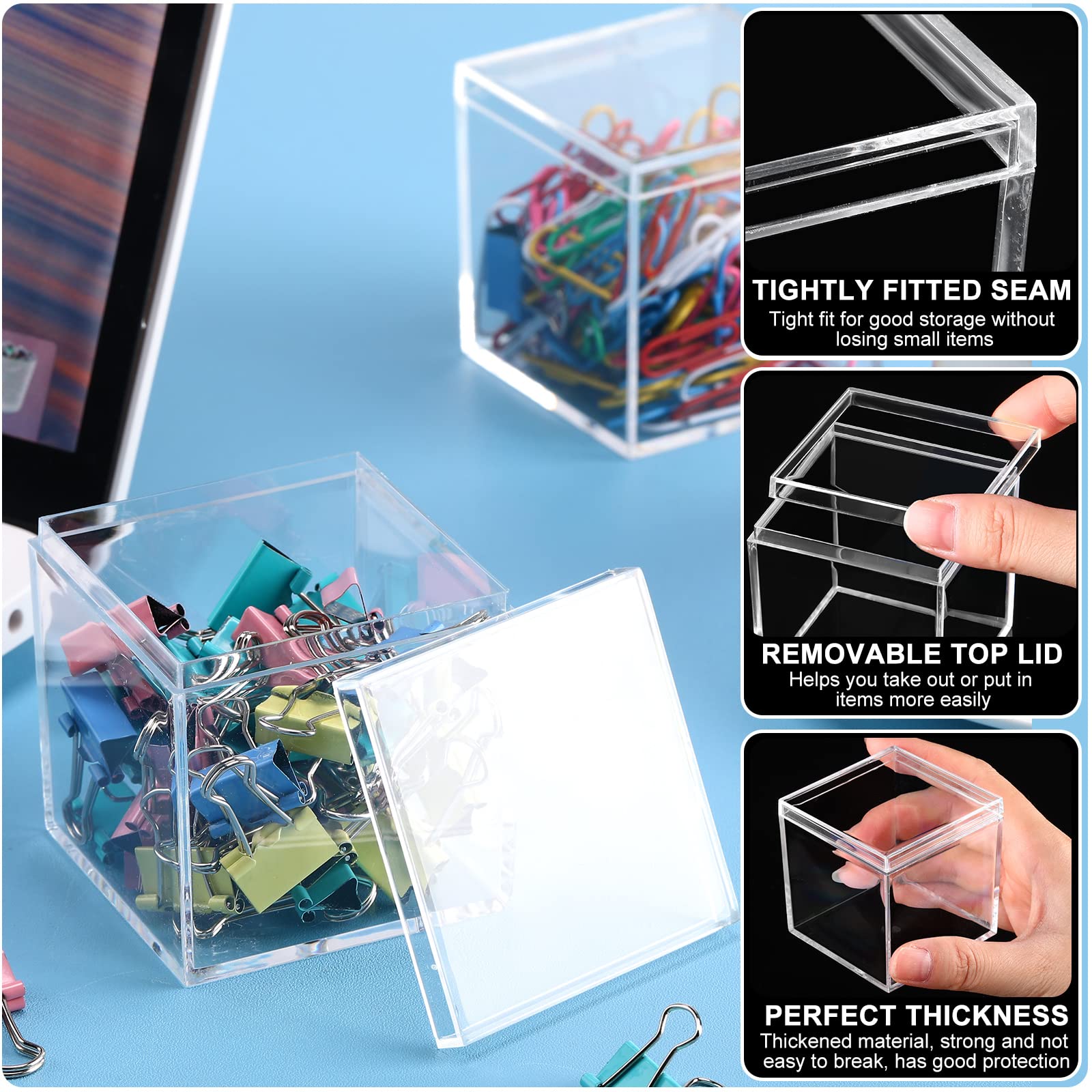 Tuanse 150 Pcs Acrylic Box with Lid Clear Small Acrylic Box Plastic Square Cube with Lid Mini Containers Display 2.2 x 2.2 x 2.2