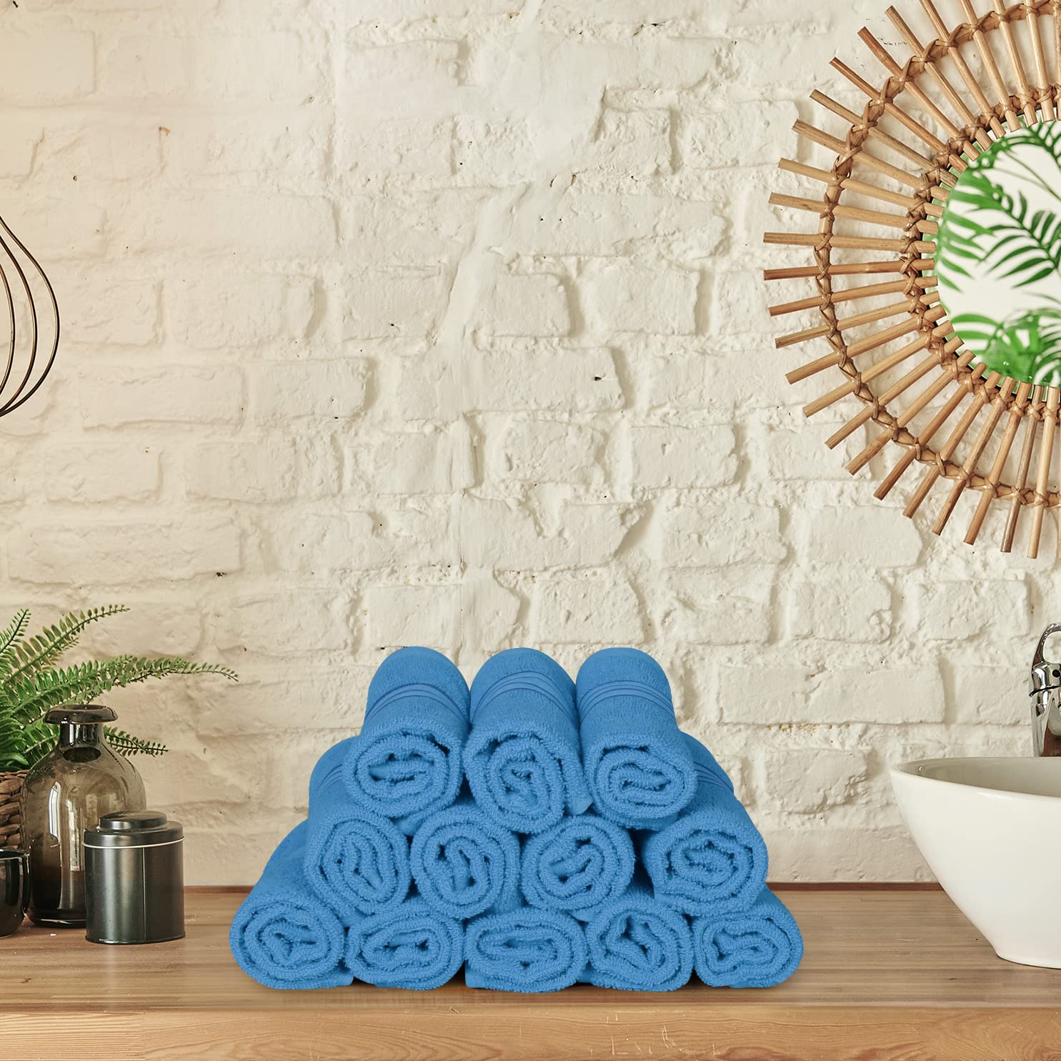 Utopia Towels 12 Pack Premium Wash Cloth Towel (12x12Inches) 100% Cotton Flannel  Ring Spun  Highly Absorbent and Soft Feel Washcloths for Bathroom  Spa  Gym  and Face Towel (Electric Blue)