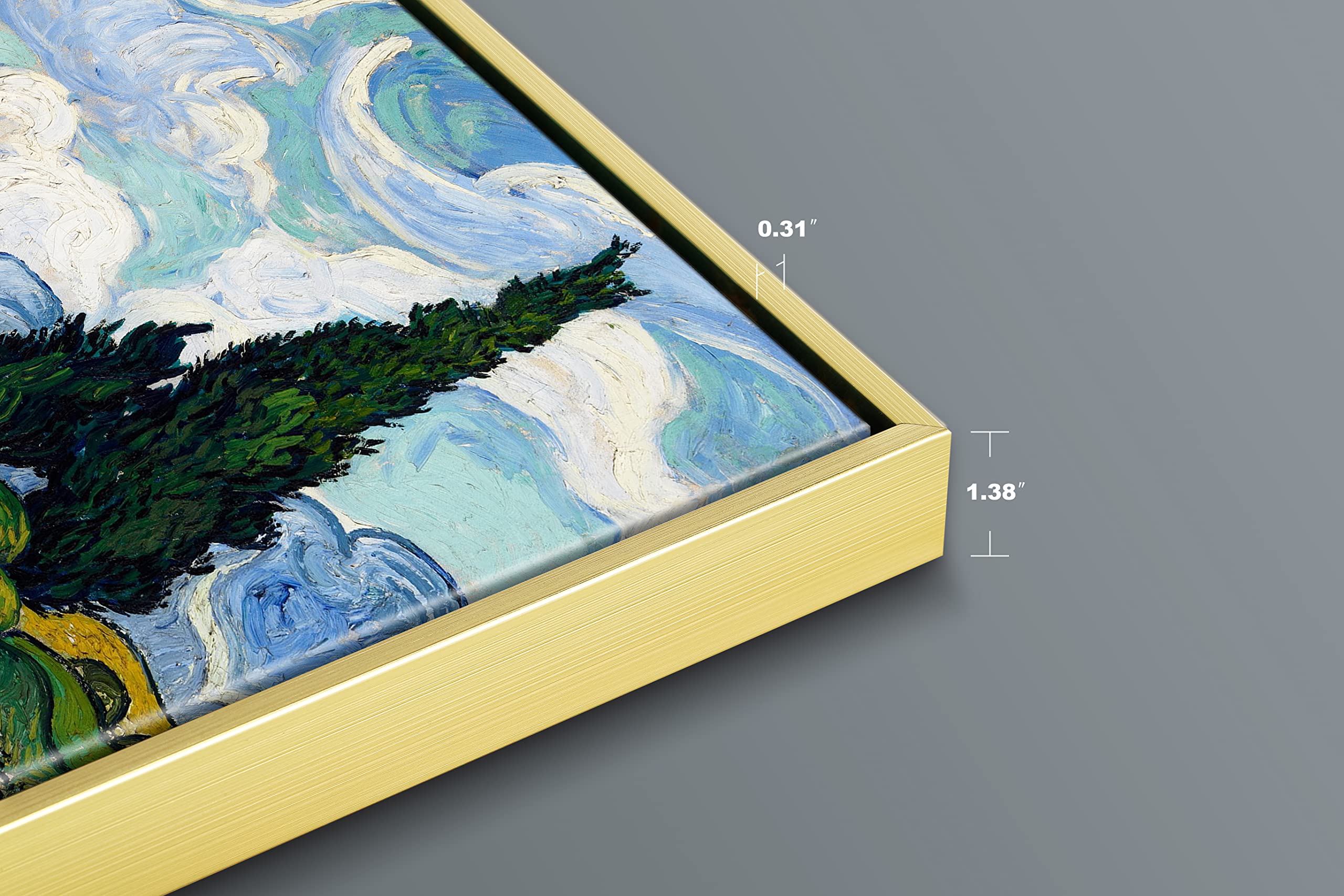 Wieco Art Framed Canvas Art Wheat Field With Cypresses By Van Gogh Classical Paintings Reproduction Modern Canvas Print Wall Art