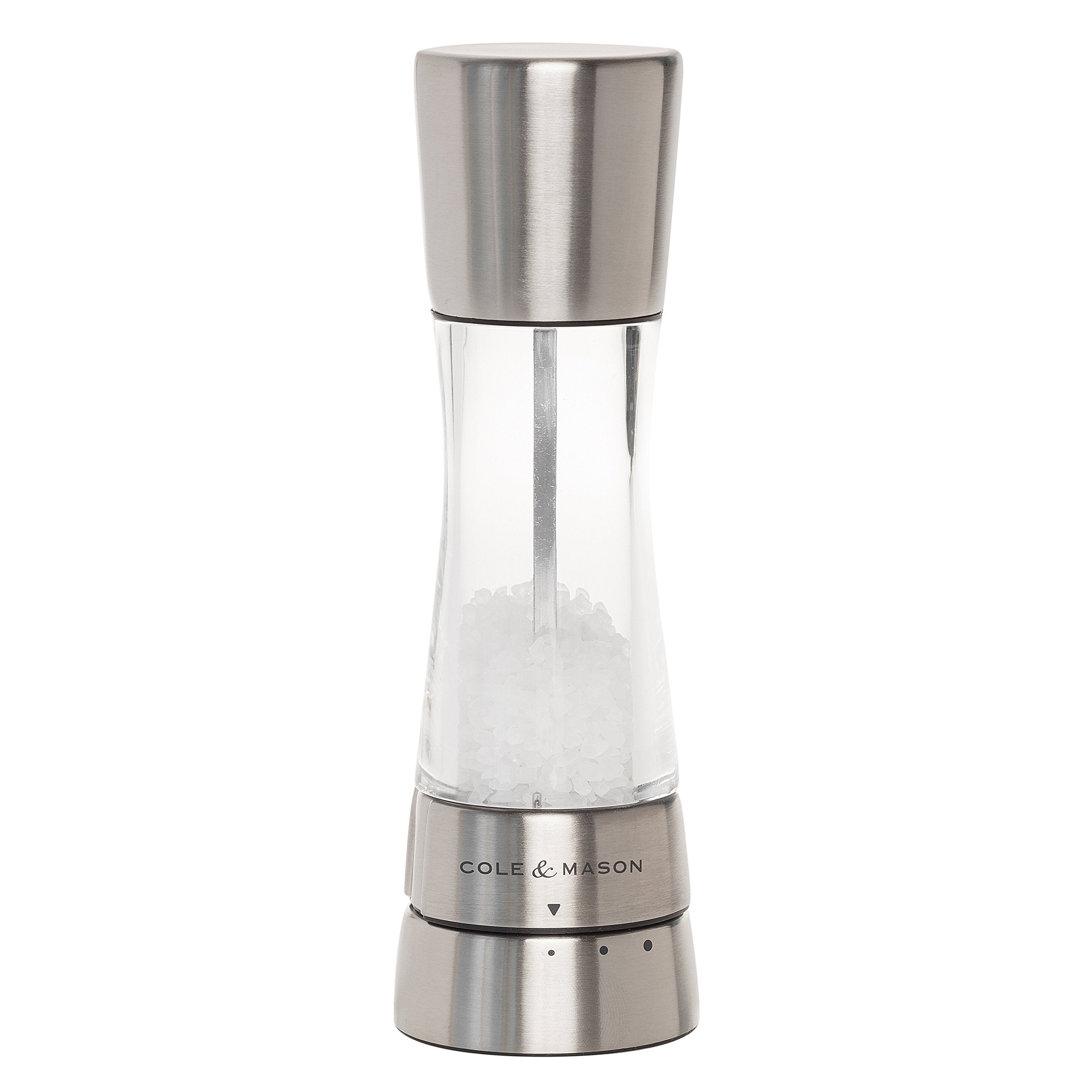 Cole & Mason Derwent Salt Mill, Adjustable Ceramic Grind Mechanism, Gourmet Precision+, Stainless Steel/Acrylic, 190 mm, Single,