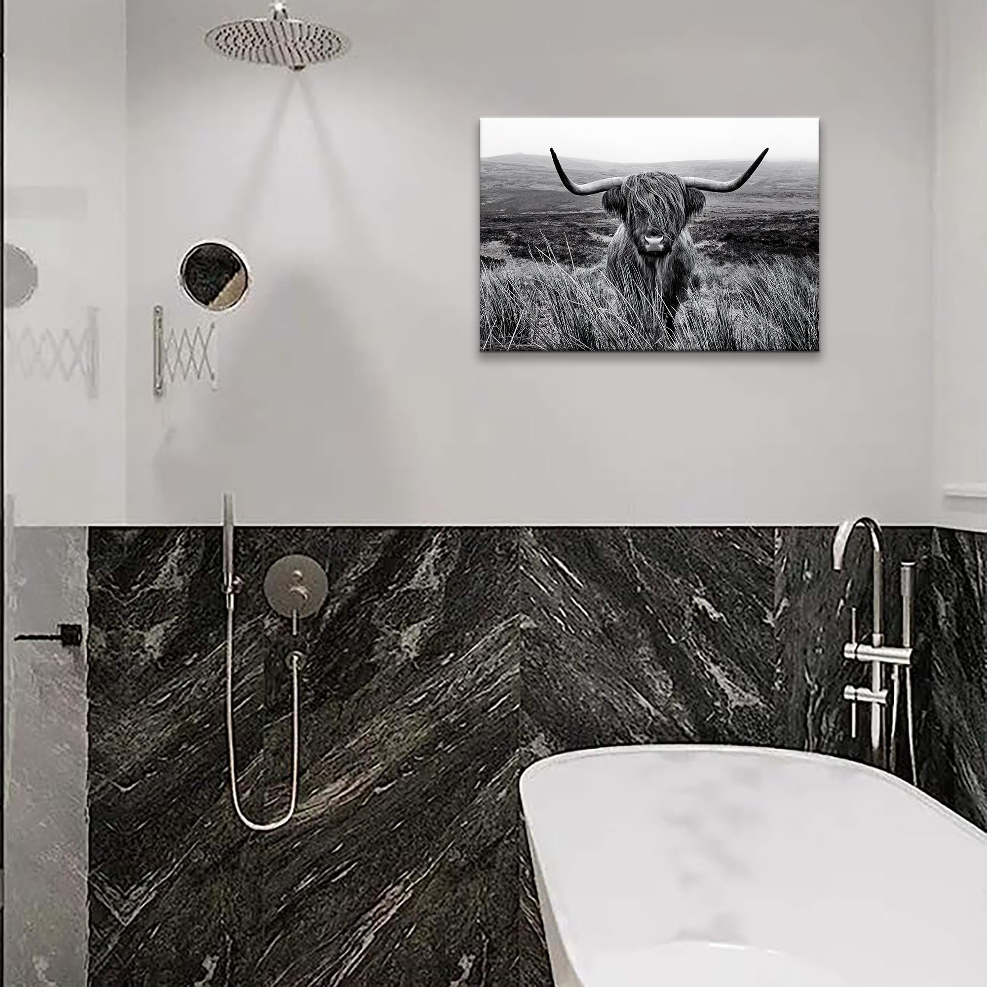 Highland Cow Wall Art Black And White Animal Wall Decor Canvas Cow Picture Highland Cow Prints Paintings Framed For Living Room