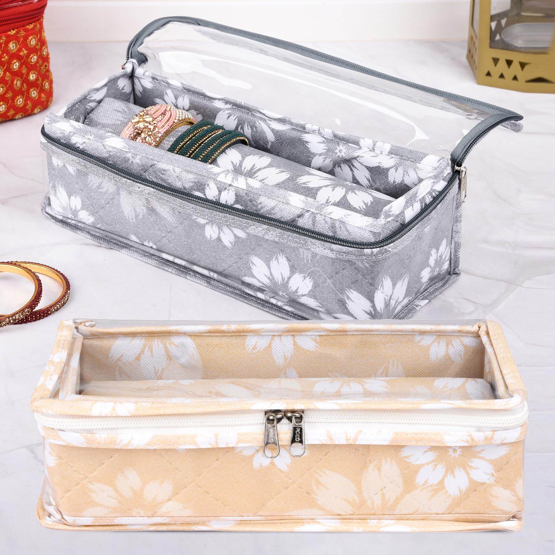 Kuber Industries NonWoven Pack Of 2 Bangle Box|Single Rod Chudi Organizer With Visible Window|Waterproof Watch Organizer For Wo