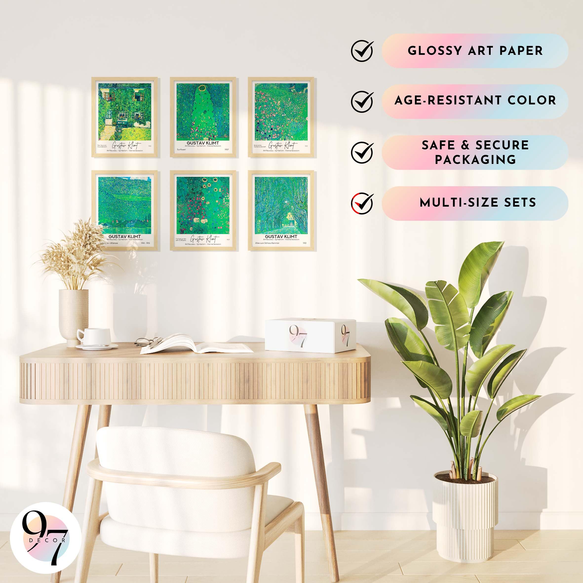 97 Decor Gustav Klimt Wall Art Prints - Gustav Klimt Poster  Art Nouveau Decor  Famous Painting Prints  Botanical Nature Wall Art Green Artwork Landscape Sunflower Pictures for Home (8x10 UNFRAMED)