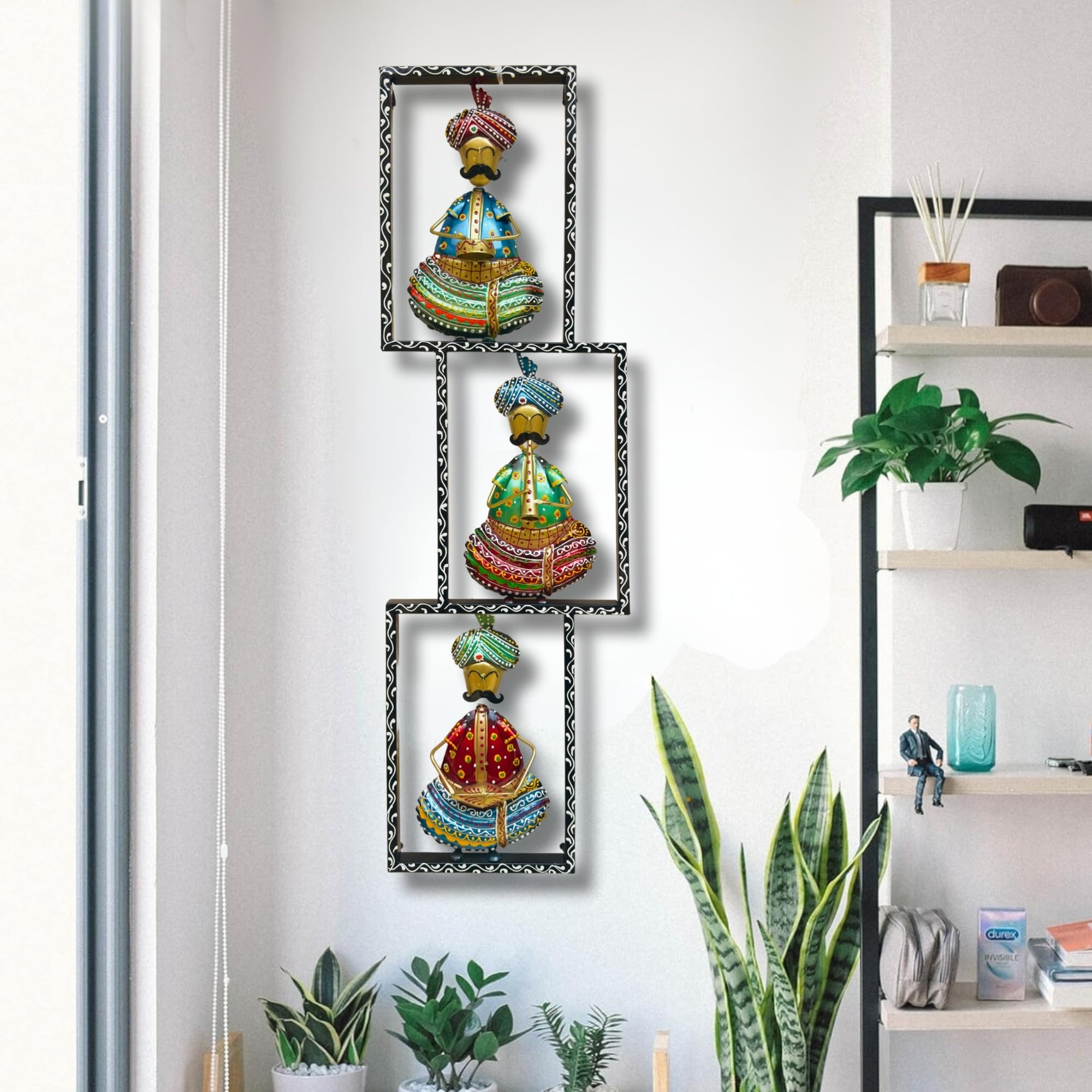 RSN Metal Wall Decor Rajasthani 3 moustache Musicians Wall Art/Wall Hanging For Living Room/Bedroom Size-37 x11 Inch