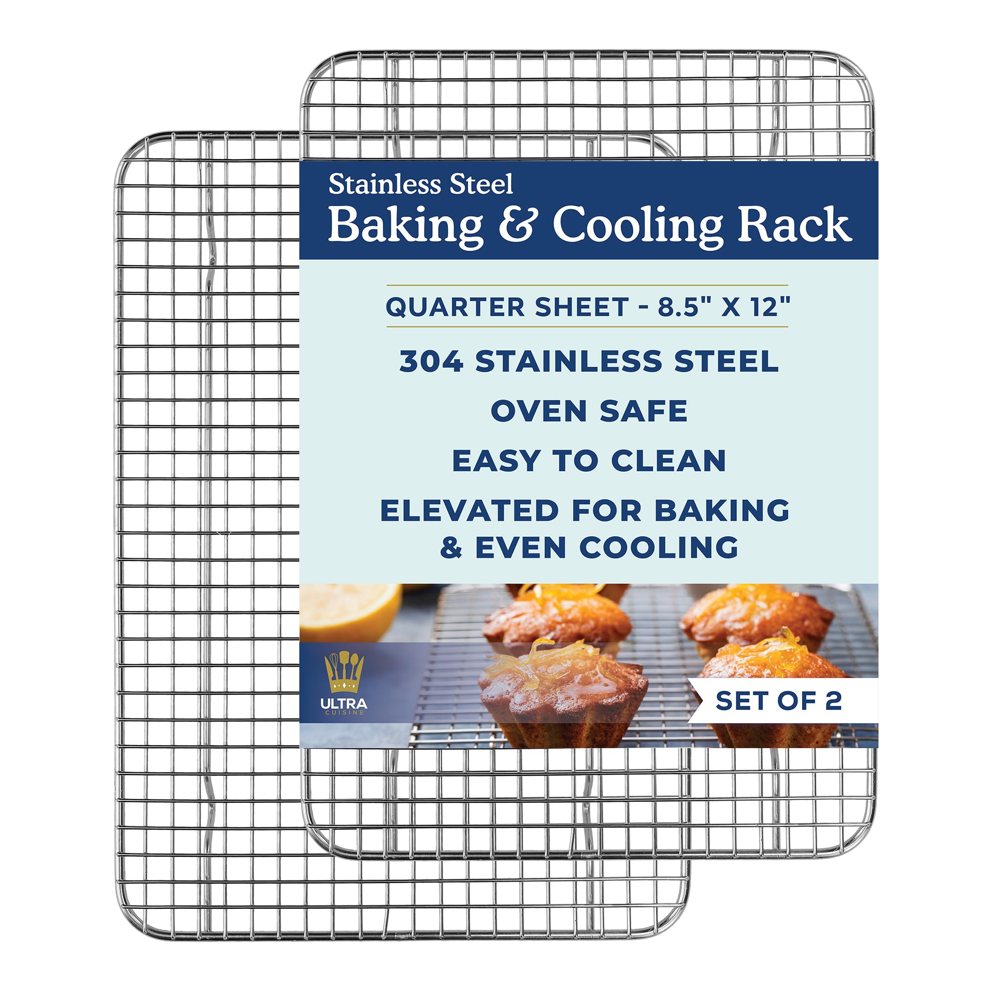 Oven-Safe, Dishwasher-Safe 100% Stainless Steel Cooling And Baking Rack Set - Tight-Wire Racks For Oven Cooking - Food-Safe, Hea