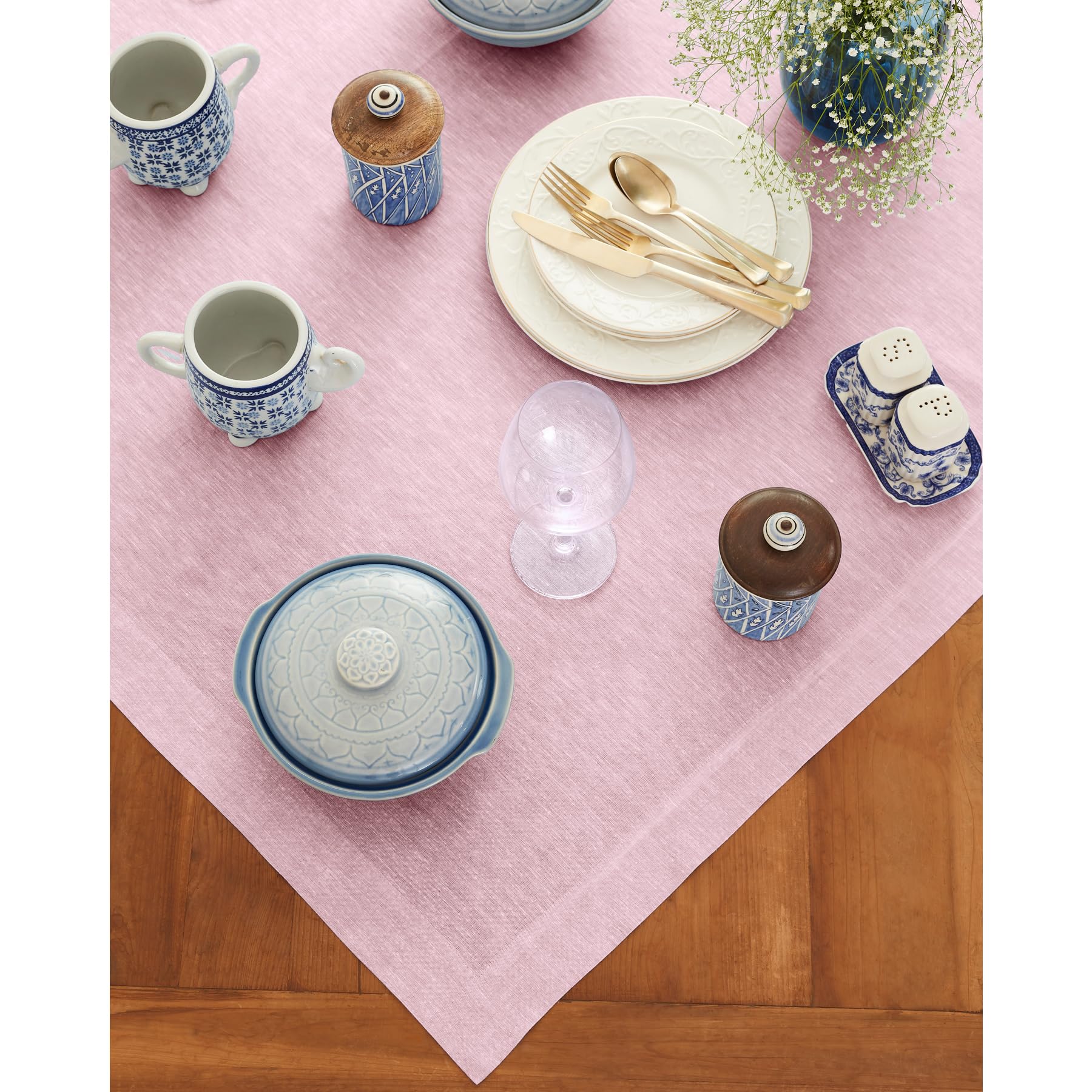 Solino Home Linen Tablecloth 52 X 52 Inch - Bubblegum Pink 100% Pure Linen Table Throw For Spring, Easter - Handcrafted And Mach