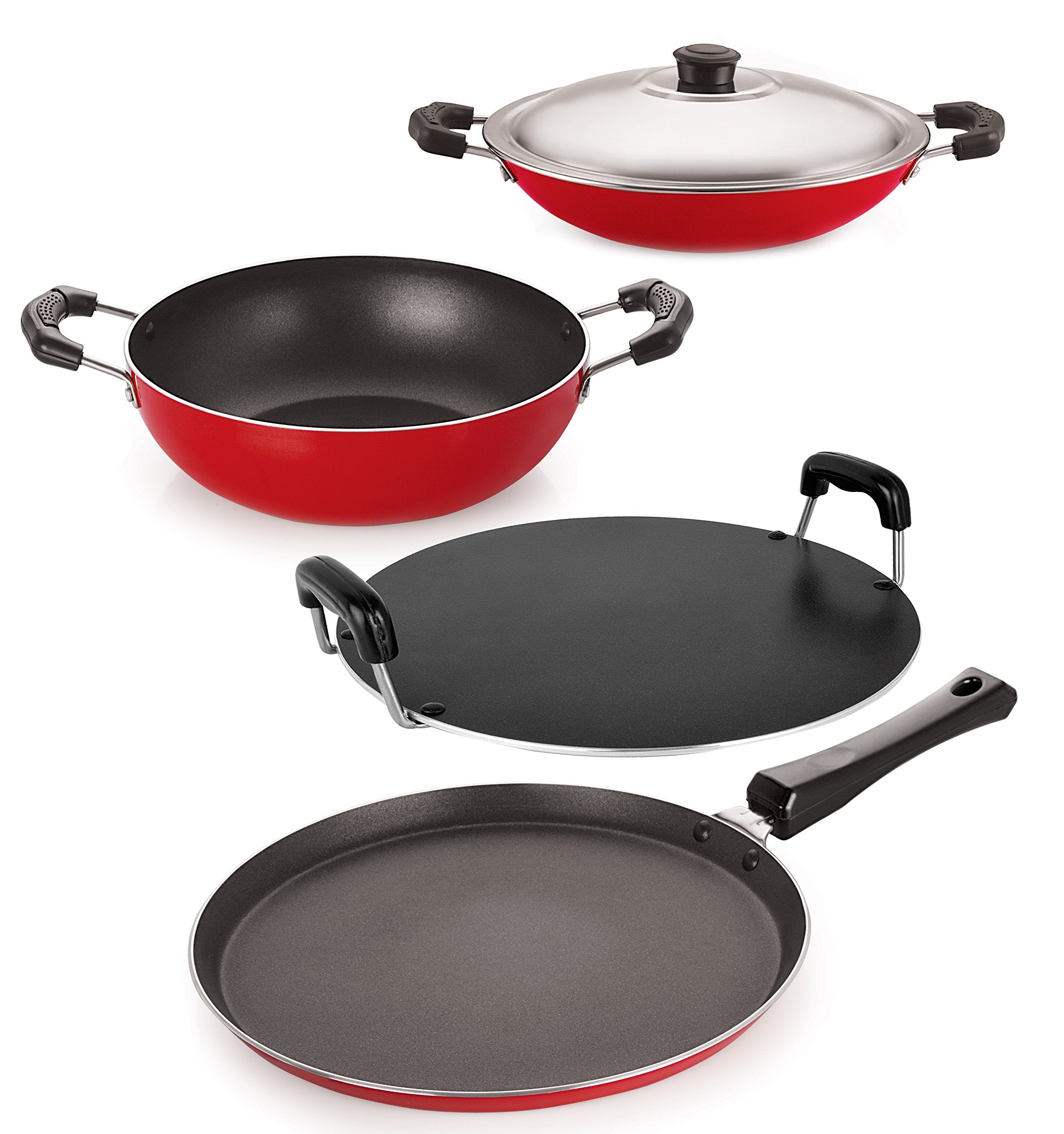 Nirlon 4 Piece NonStick Oil Free Pot And Pan Combo Utencil Set With Bakelite Handle