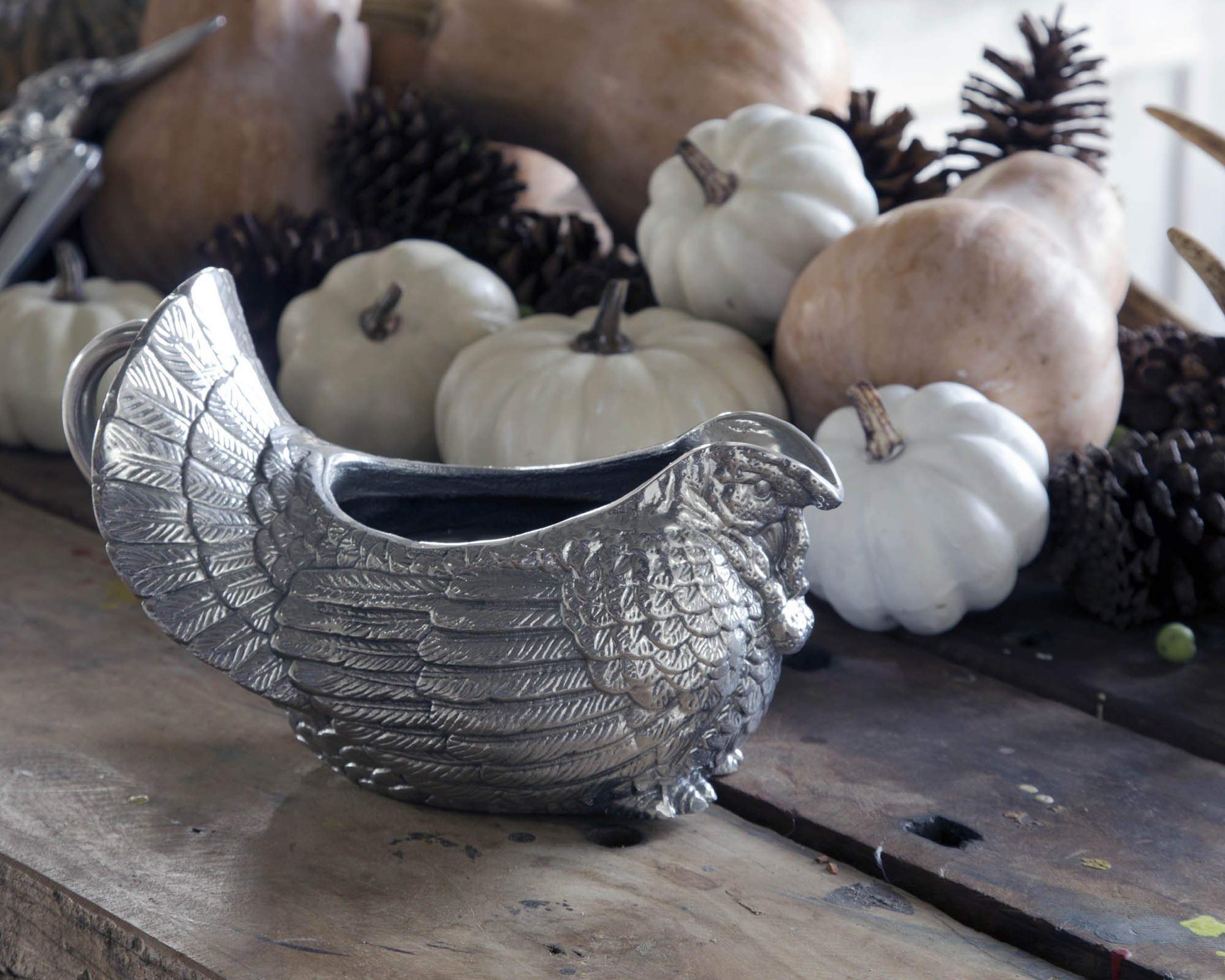 Arthur Court Designs Aluminum Turkey Gravy Sauce Boat/Condiment Bowl 9.5 Inch Long