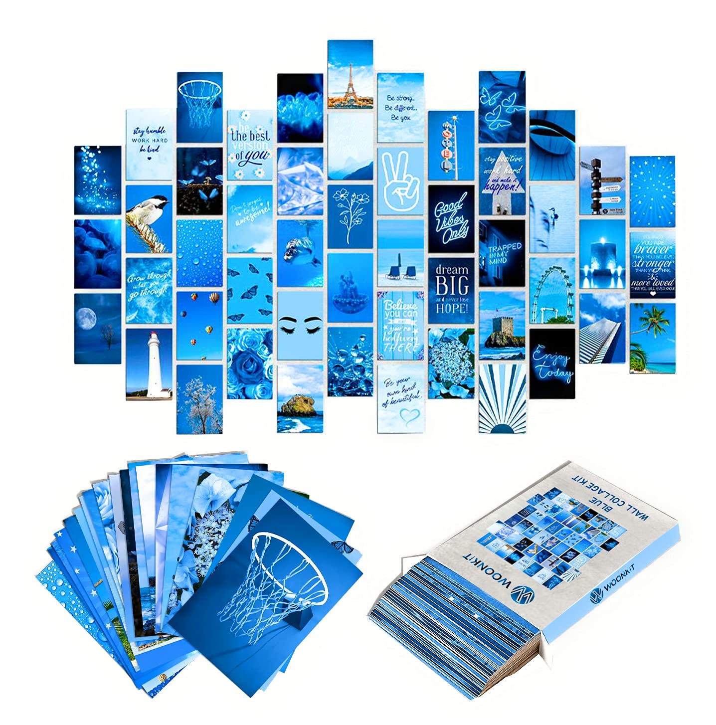 WOONKIT Blue Wall Collage Kit Aesthetic Pictures  Room Decor for Teen Girls  Blue Wall Room Bedroom Dorm Decor  Blue Wall Posters Prints  Photo Collage Kit  Trendy Teen  50pcs 4x6 inch