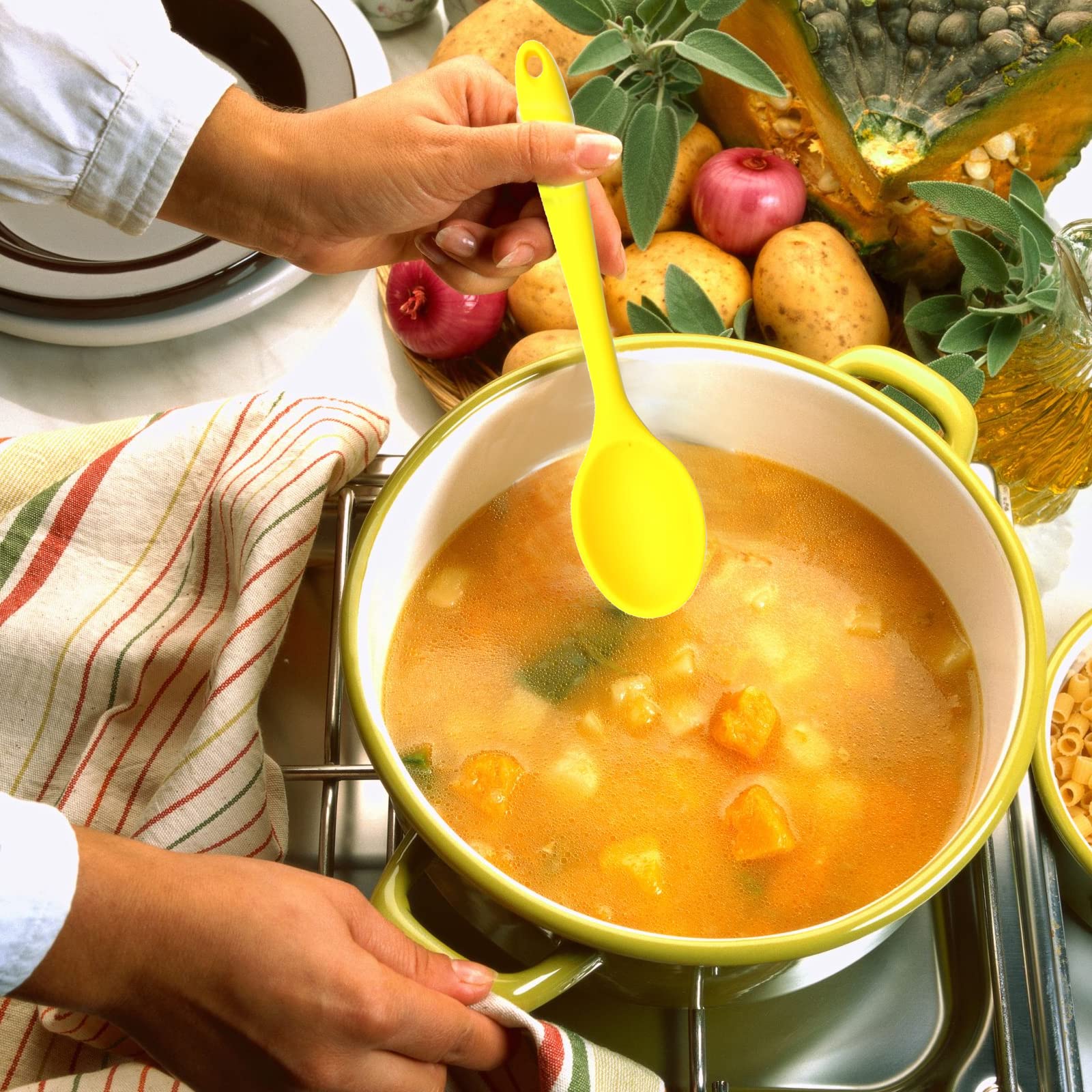 4 Pieces Silicone Mixing Spoon Heat Resistant Basting Spoon Utensil Spoon Non-Stick Spoon 8.2'' Multicolored Spoons Set For Mixi