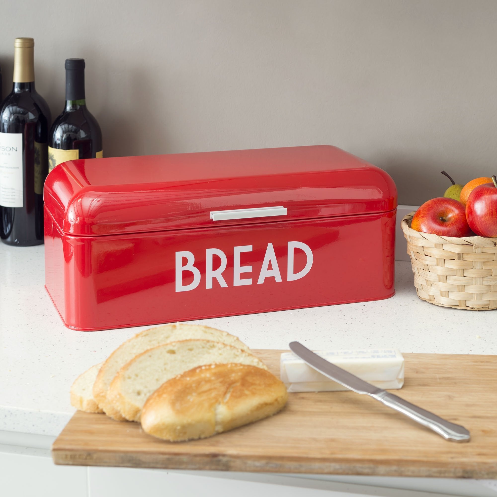 Home Basics Grove Bread Box, Retro Red Design for Kitchen Counter, Ideal for Bread, Pastries & More, Model BB44455