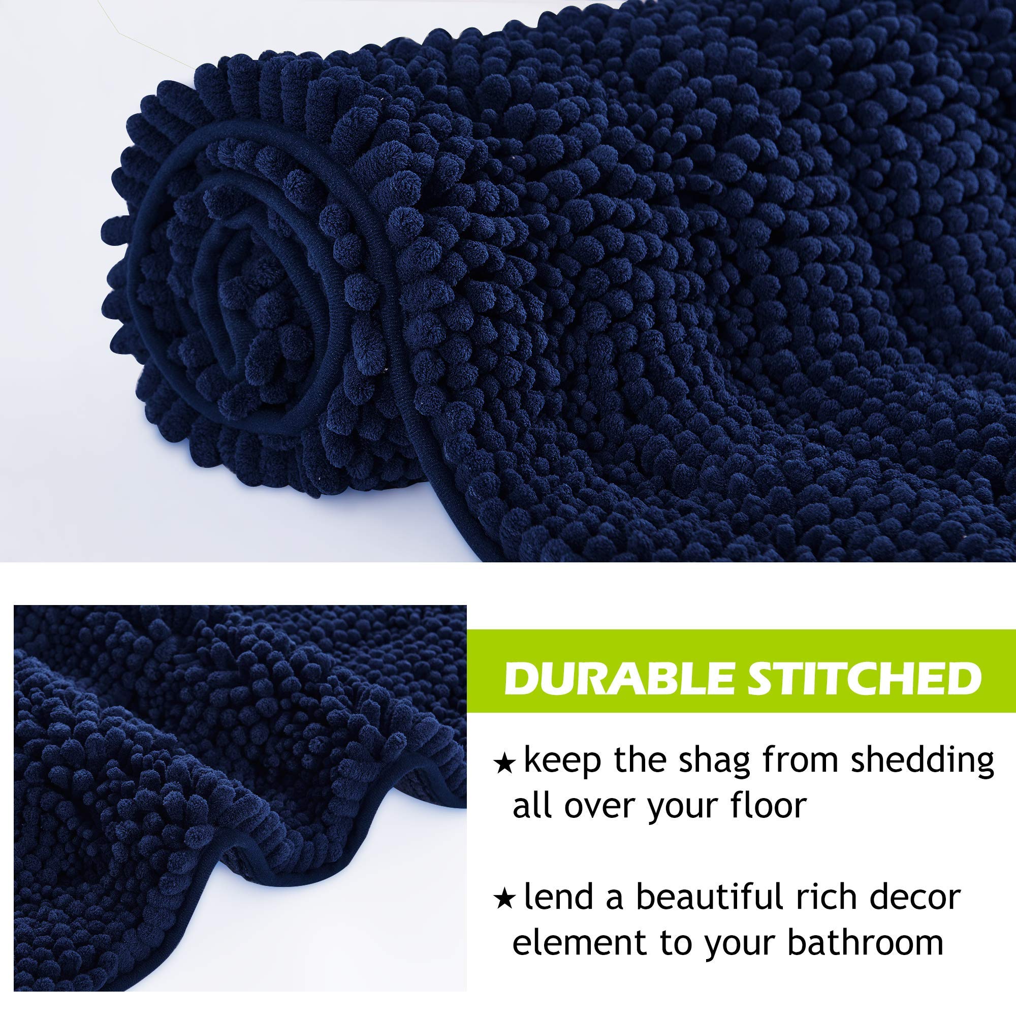 Navy Blue Bath Mat - Quick Drying Chenile Bathroom Rugs Thick Shaggy Floor Cover Water Absorbent Shower Carpet For Toilet Door W