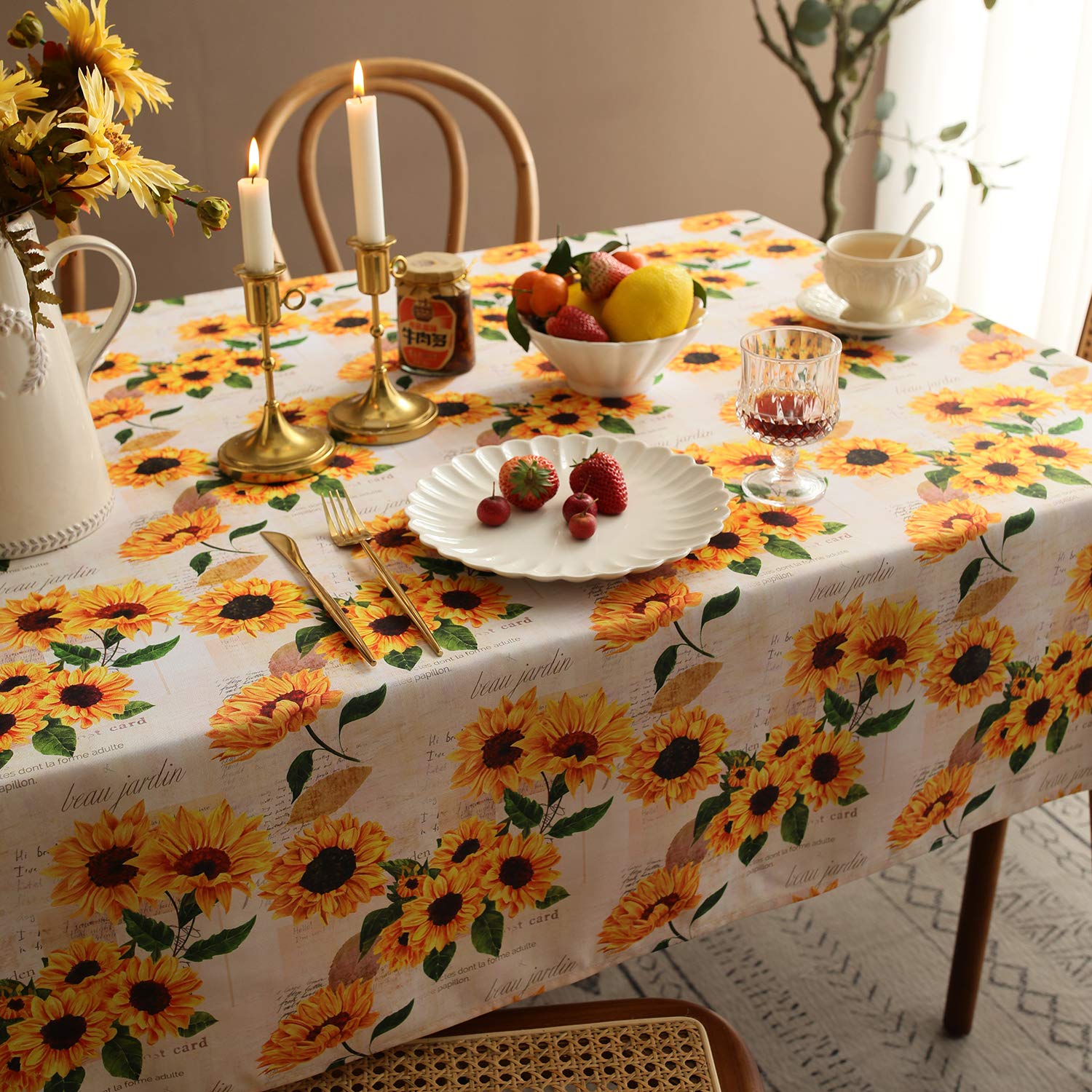 Joyfol Day Sunflower Tablecloth,Orange Floral Table Cloth For Rectangle Tables,Waterproof Resistant Durable Flower Table Cover F