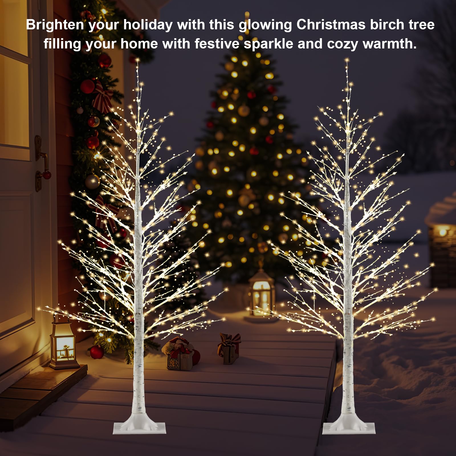 Set of 2-4 FT Lighted Birch Tree with 500 Warm White LEDs, Prelit Christmas Tree with Twinkle Lights, LED Birch Tree with Timer