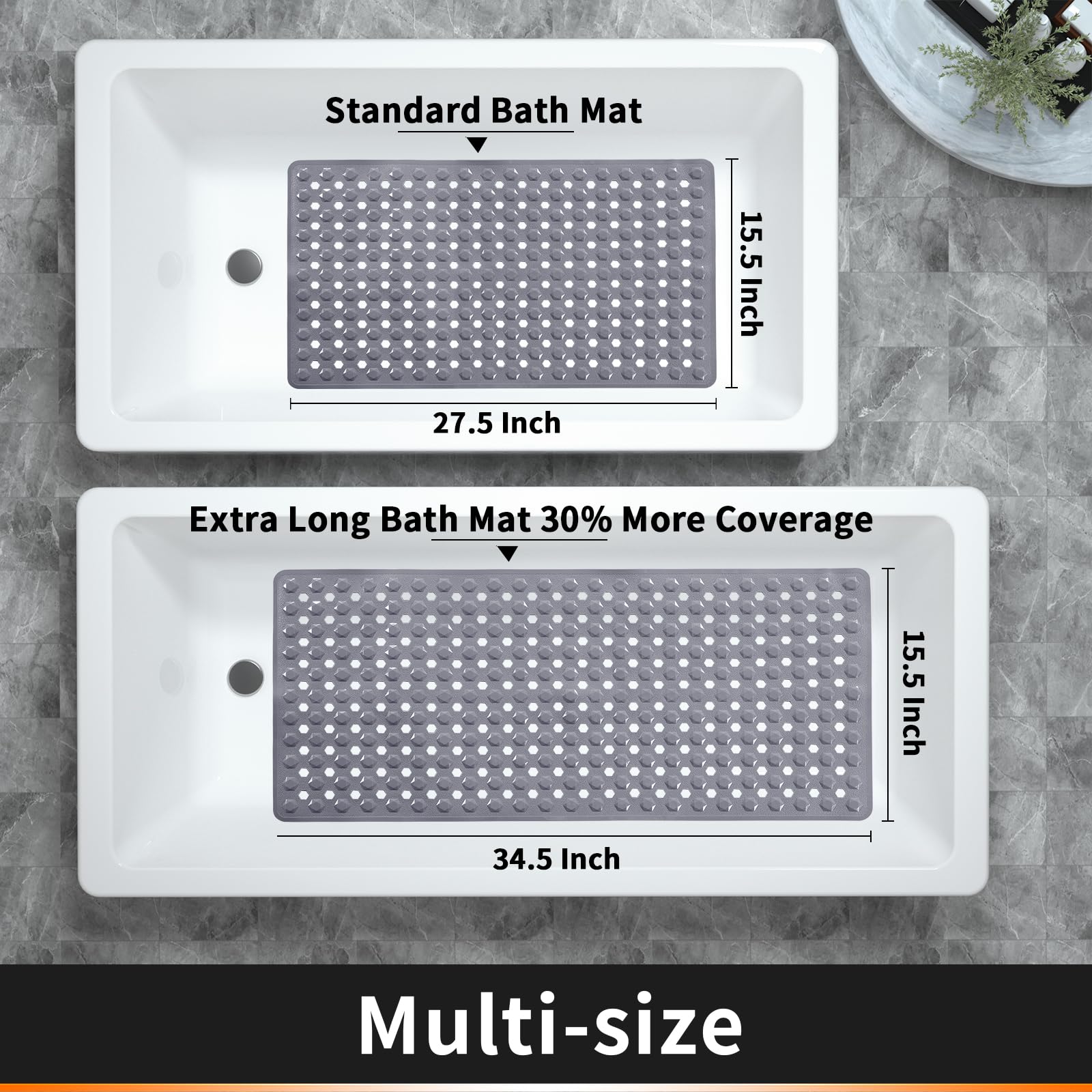 Yimobra Bathtub Shower Mat, Long Non Slip Bath Mats For Tub With Drain Hole And Suction Cups, Soft On Feet, Machine Washable, Ea