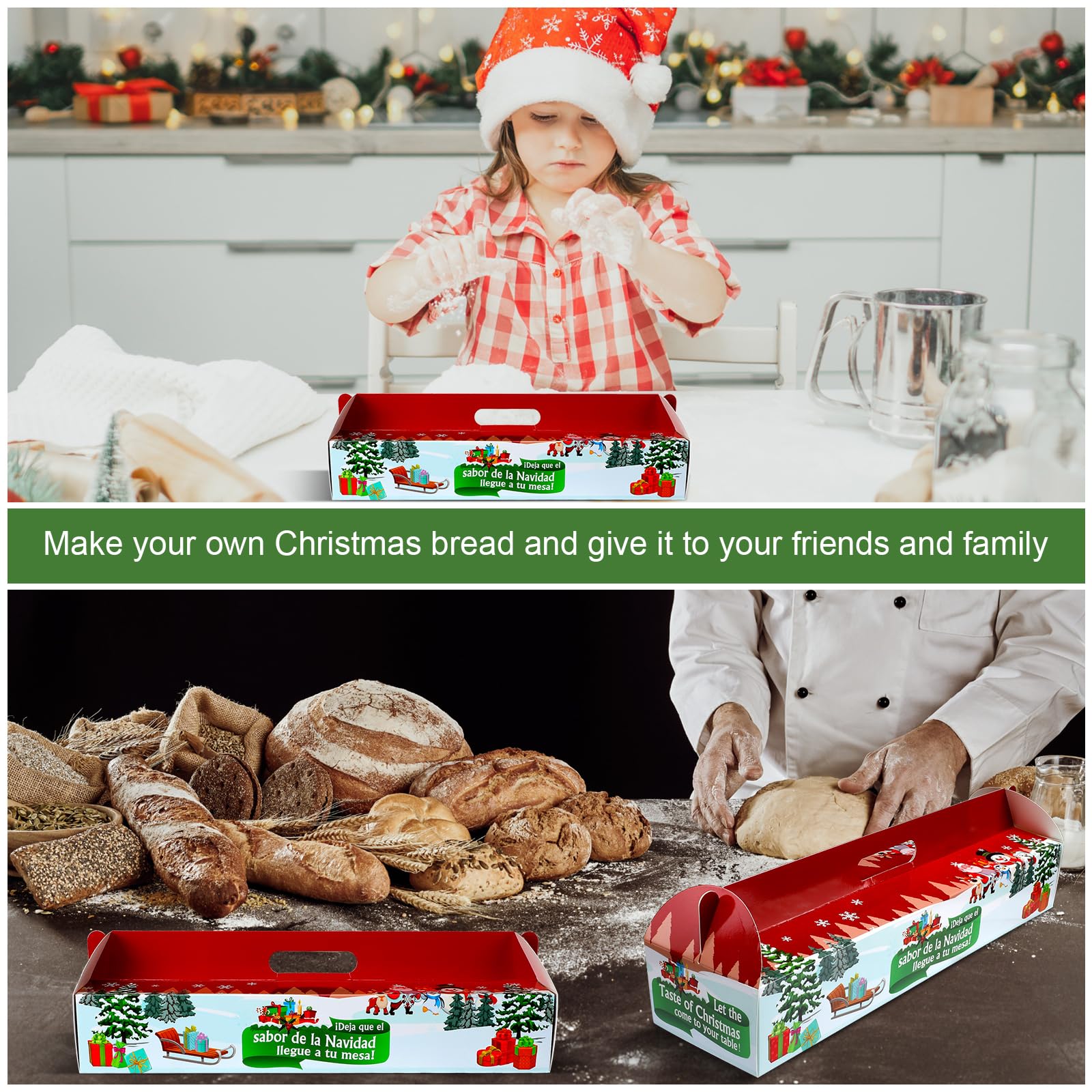 Cholemy 25 Pcs Christmas Ham Bread Boxes Containers 18 x 4.75 x 3 Paperboard Baking Bakery Box Bags for Homemade Bread Holiday P