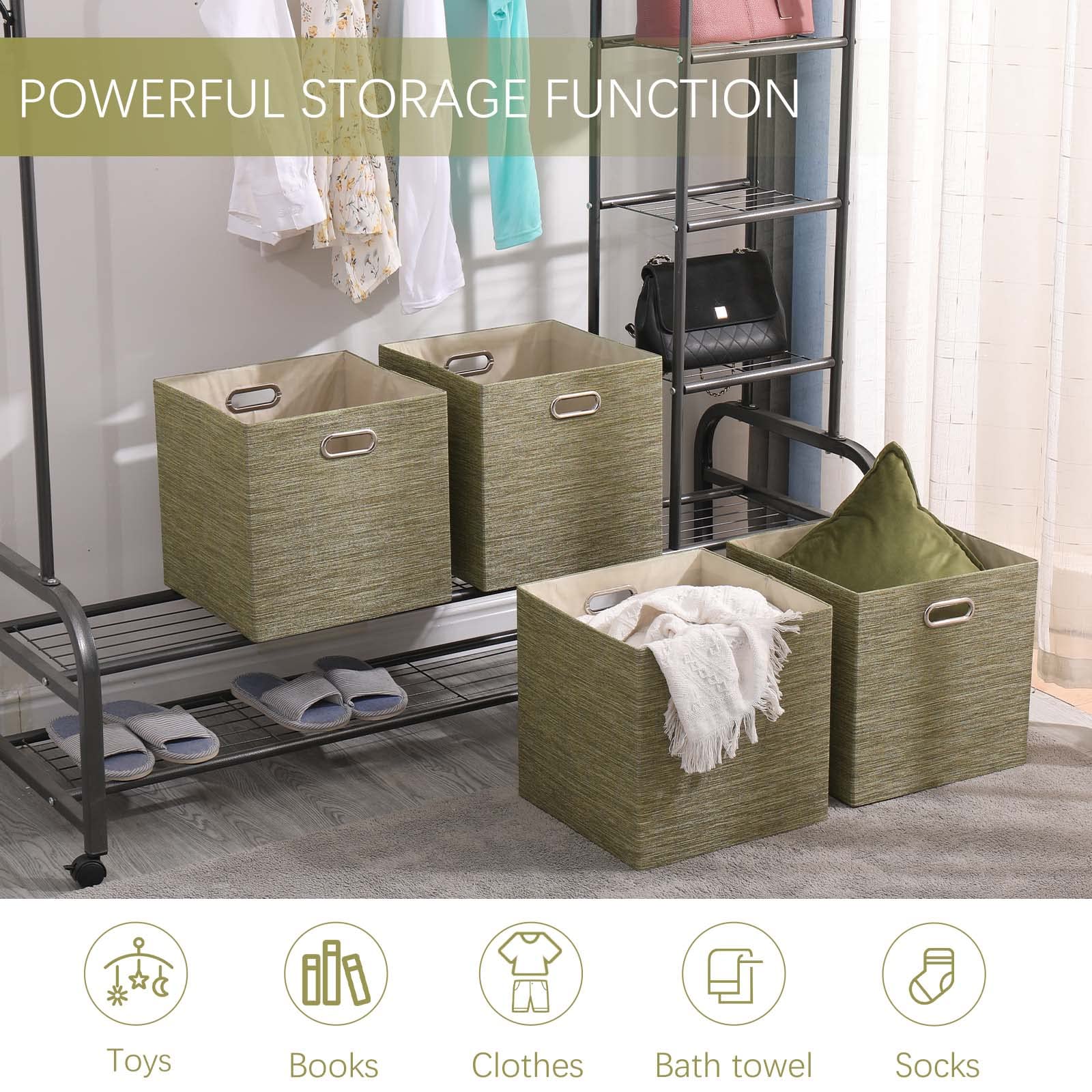 Fboxac Cube Storage Bins 13  13 Polyester Foldable Box With Handles, Collapsible Organization Basket Set Of 4 Large Capacity Dra