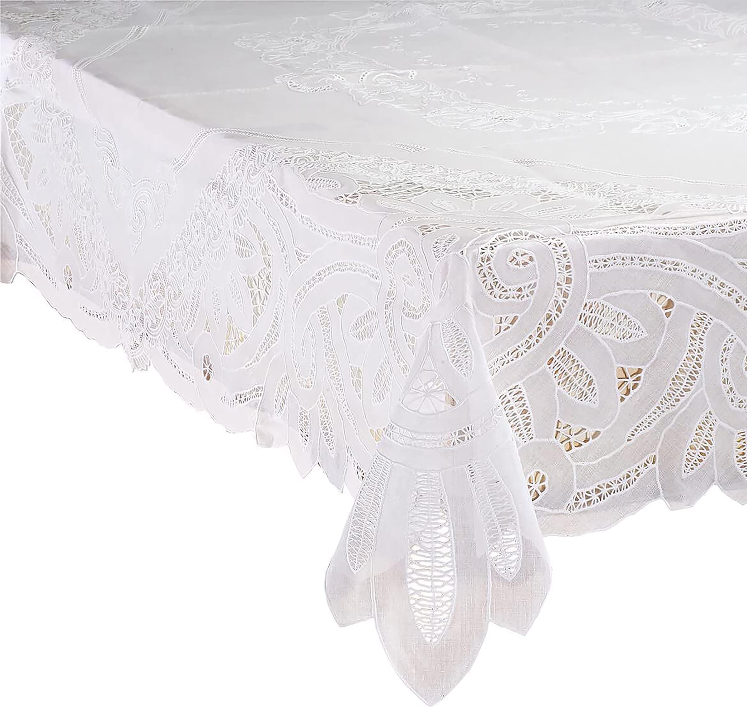 Sana Enterprises Battenberg Cut Work Design, White Vinyl Lace Tablecloth 54 by 72 Inches, Rectangular
