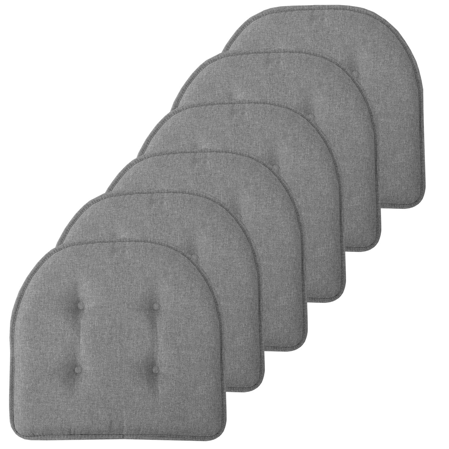 Sweet Home Collection Chair Cushion Memory Foam Pads Tufted Slip Non Skid Rubber Back U-Shaped 17'' X 16'' Seat Cover, 6 Pack, G