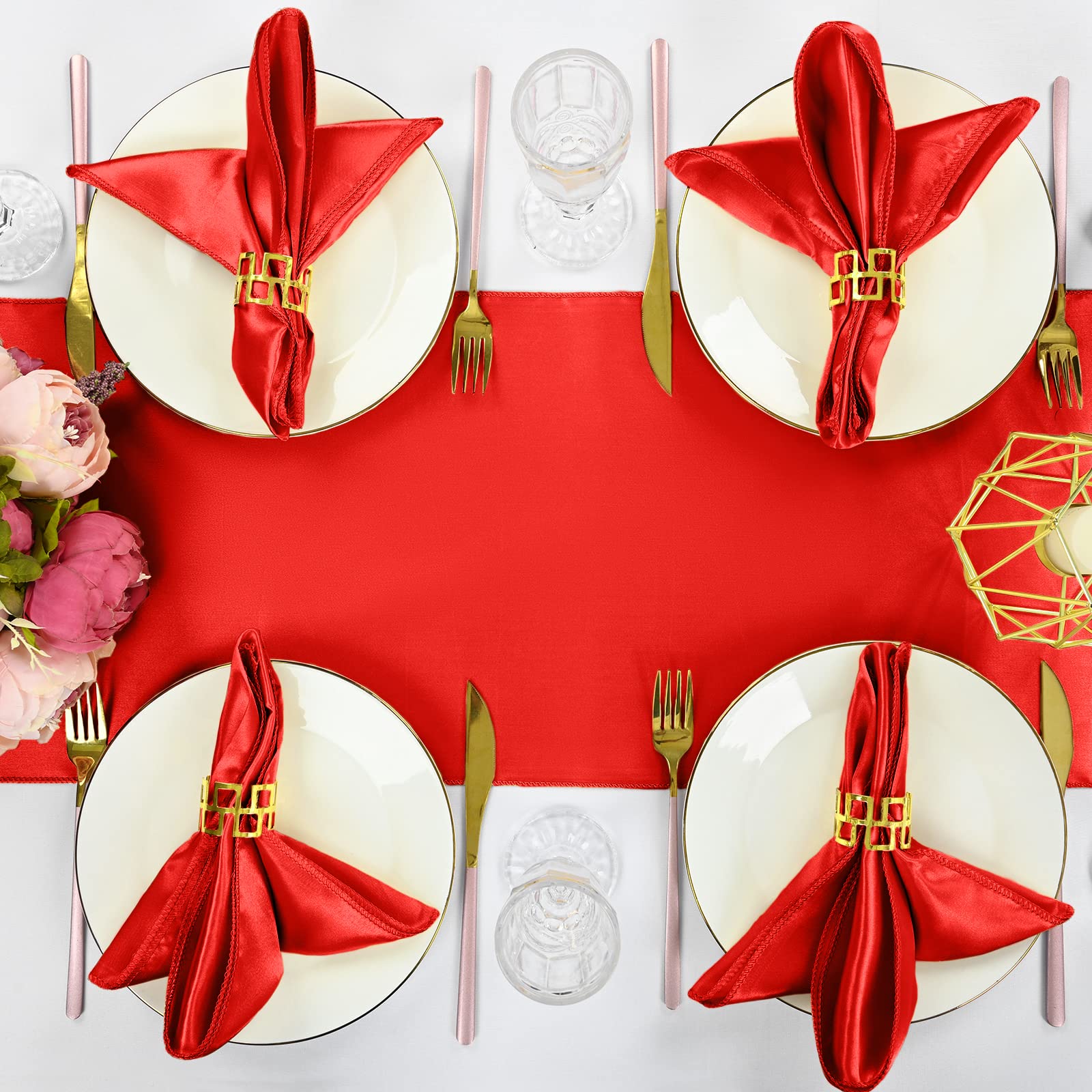 Red Satin Napkins 40 PCS Satin Napkins Cloth Square 20 x 20 Inches Soft Smooth Fabric Table Napkins Washable Dinner Satin Cloth Napkins for Wedding Party Holiday Dinner Decoration (Red)