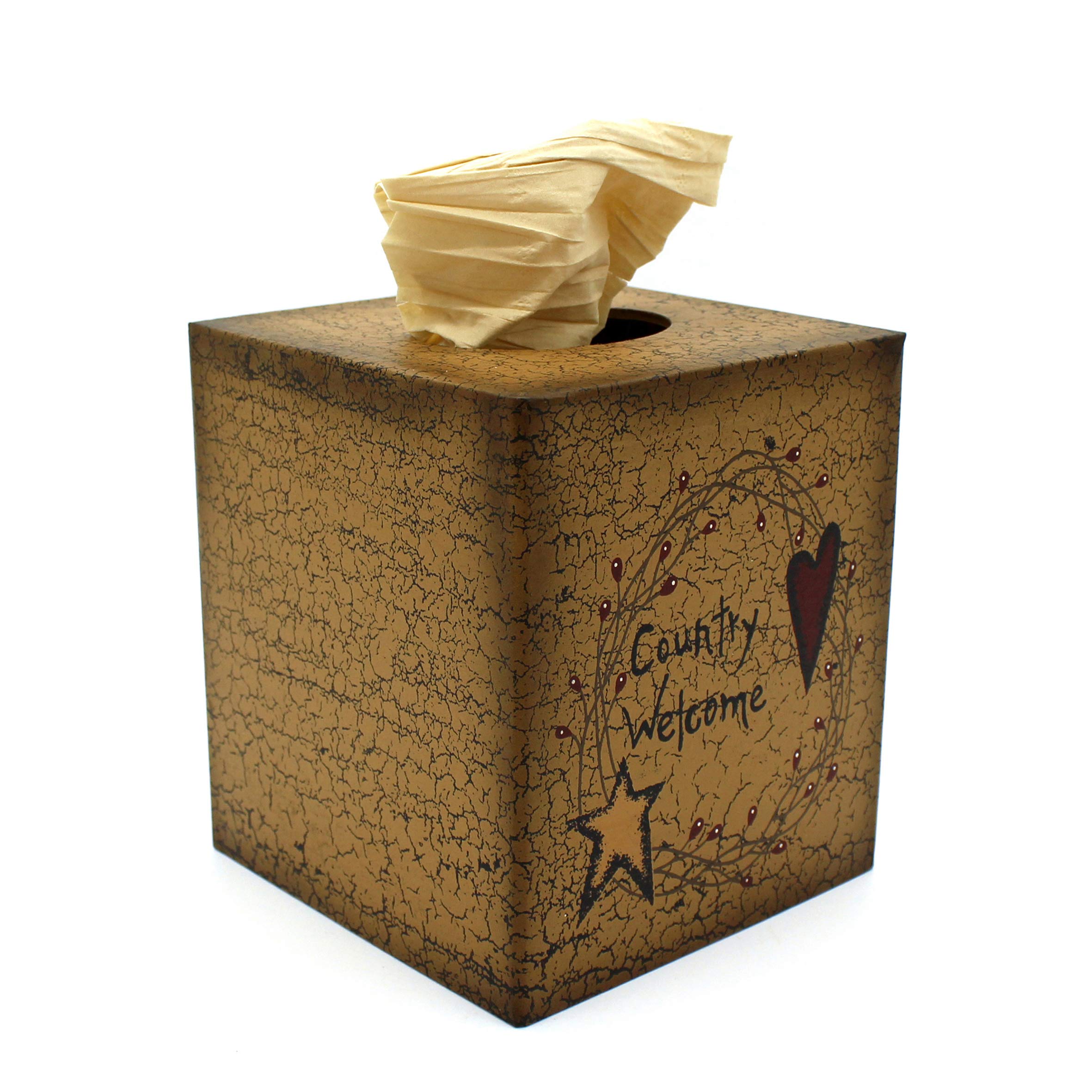 Cvhomedeco. Primitives Square Tissue Box Cover Rustic Country Welcome Cardboard Tissue Box Holder For Home/Bath Decor, 5-1/4 X 5
