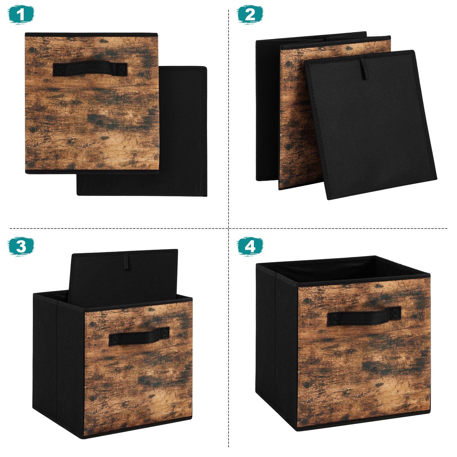 Stero Fabric Storage Cubes, 6 Pack Foldable Storage Bins With Handle, 11 Inch Storage Baskets Box For Shelves, Closet, Organizer