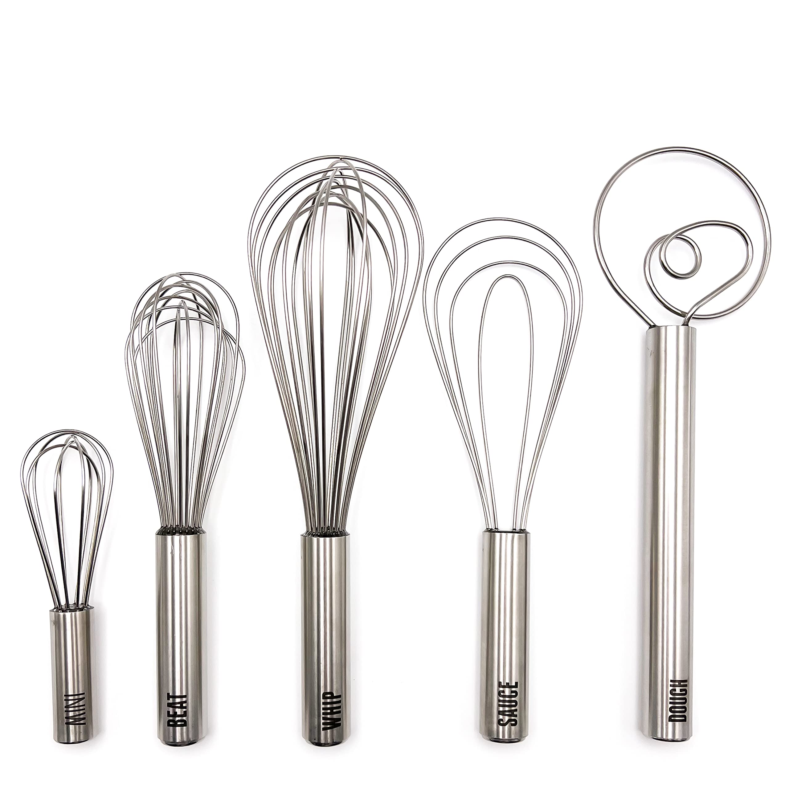 Stainless Steel Whisk Set, 6, 8, 10, 11 & 12 - Kitchen Classic Whisks For Cooking, Blending, Mixing, Stirring, Whippin