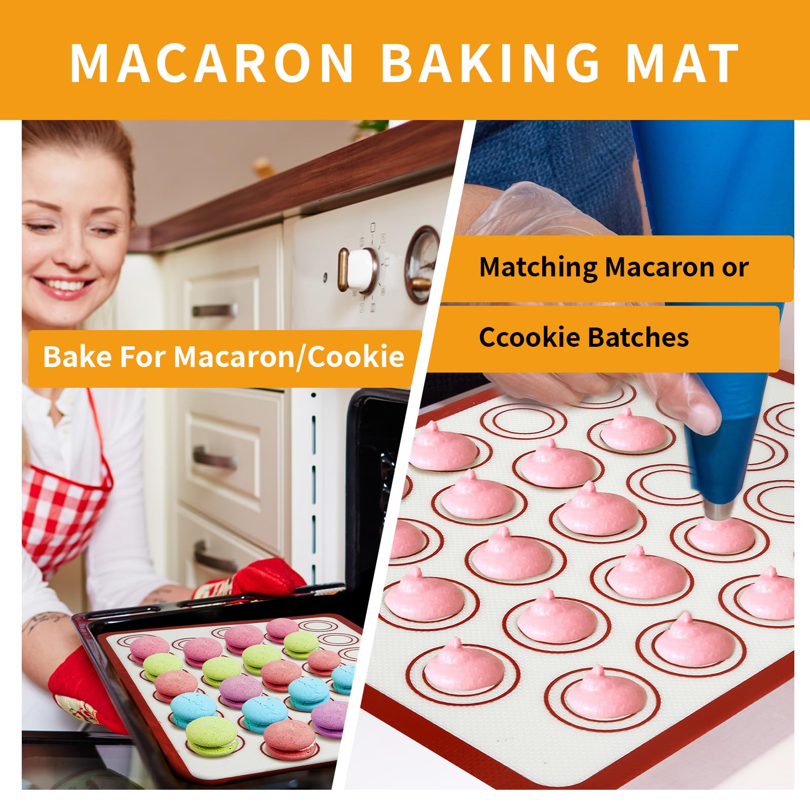 Silicone Baking Mat Sets, Dough Mat With Macaron Baking Mat Pastry Cutter Rolling Pin, Non-Stick Baking Mat, Food Safe Pastry Ma