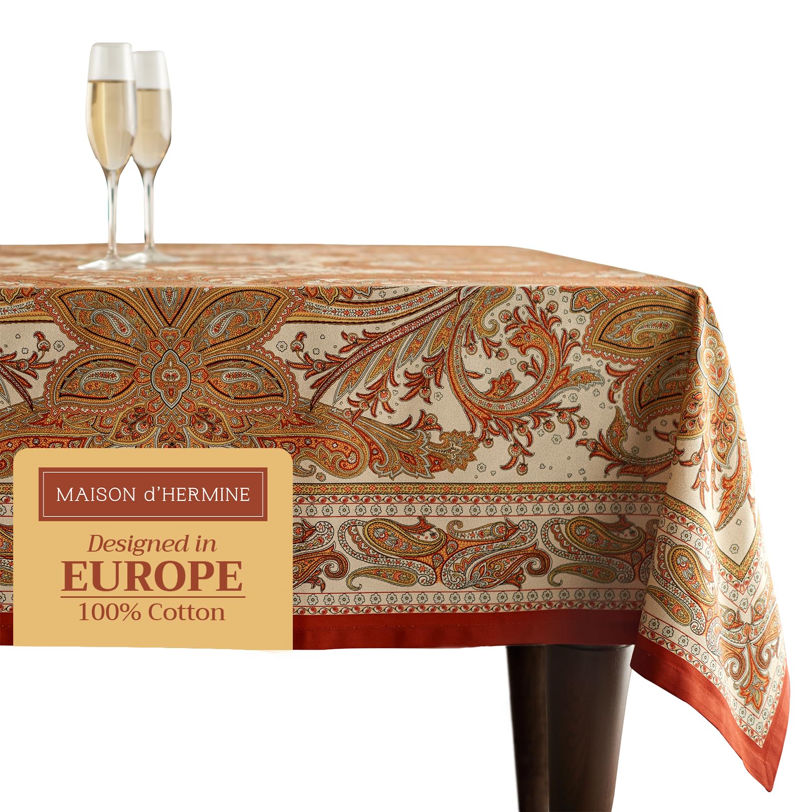Maison D' Hermine 100% Cotton Table Cover - 60''X120'' Rectangle Decorative Tablecloth - Washable Tablecloths For Dining, Home &