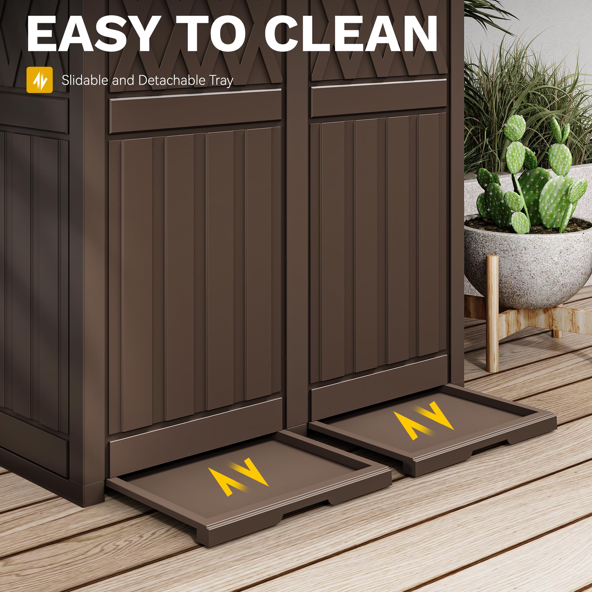 Dwvo 66 Gallon Double-Bin Outdoor Trash Can, Waterproof Resin Garbage Can With Tiered Lid And Drip Tray For Patio, Kitchen, Deck