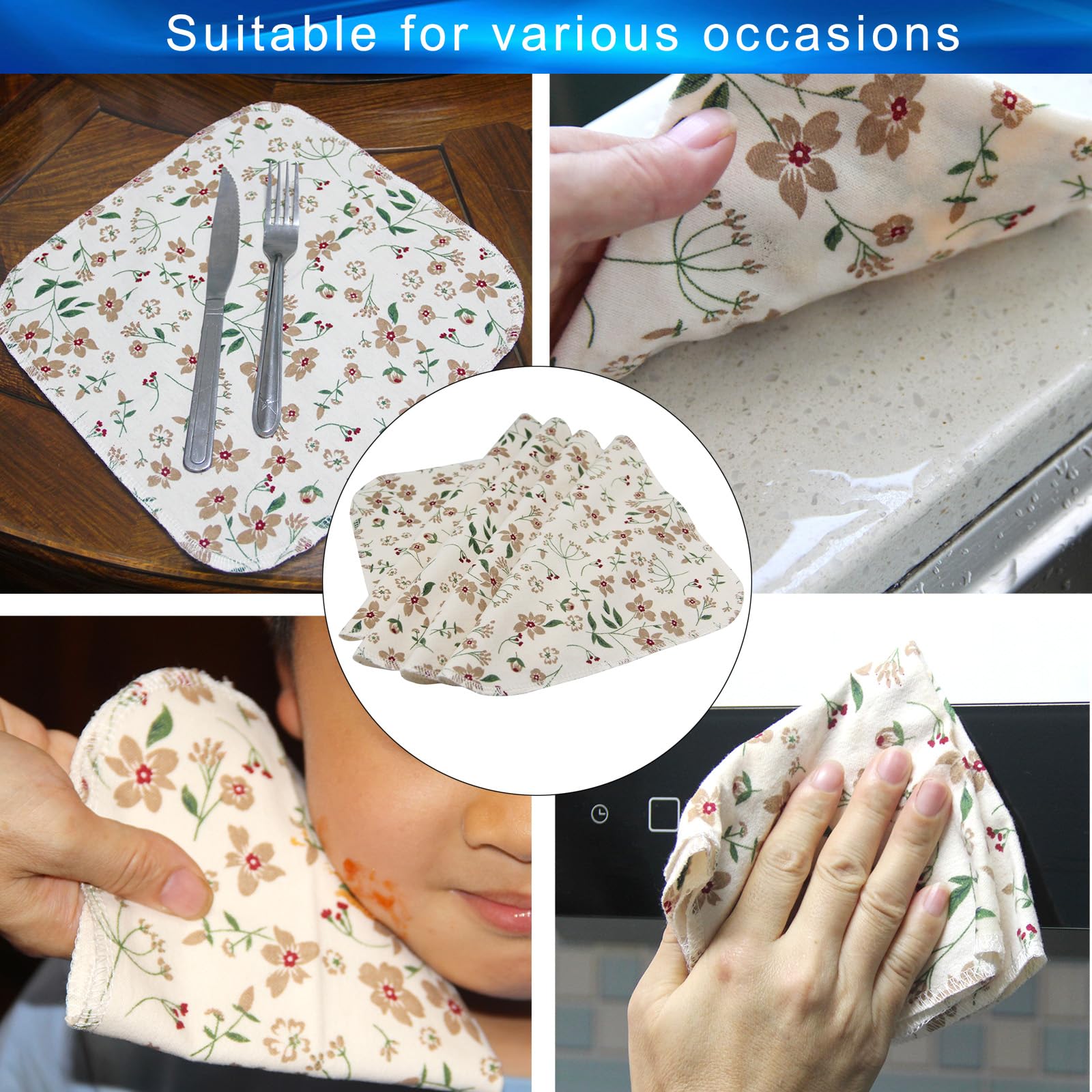 Pinowu Reusable Paper Towels Cotton Cloths (12Pcs), Absorbent Kitchen Dishcloths (10X10 Inch) Washable Paperless Towels Zero Was