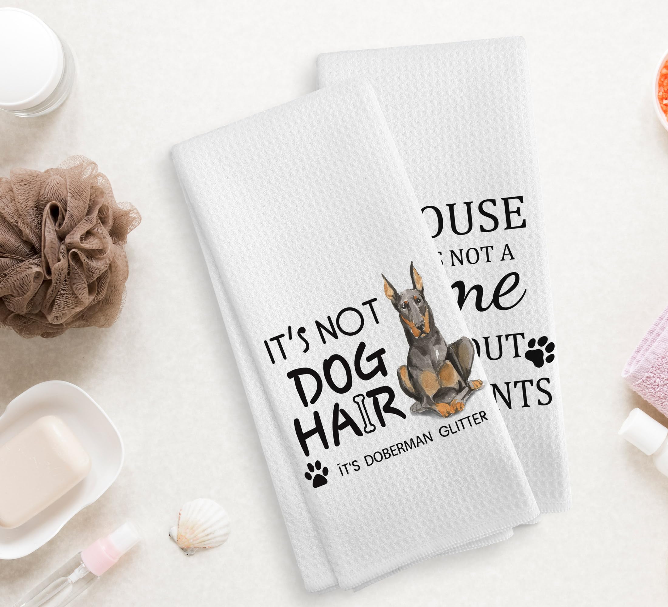 NOQL Doberman Glitter Dog Decor Kitchen Towels and Dishcloths Set of 2, Doberman Glitter Dog Mom Gifts for Women, 16  24 Inches