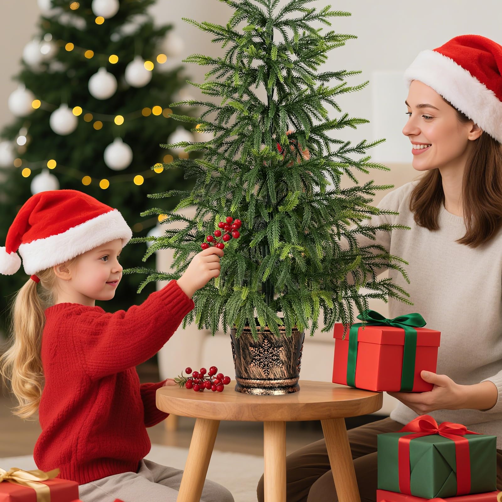 Siyaluens 3FT Norfolk Pine Tree with Pot - Christmas Tree with Real Touch PE Branch Tips for Front Porch, Kitchens, Home Indoor