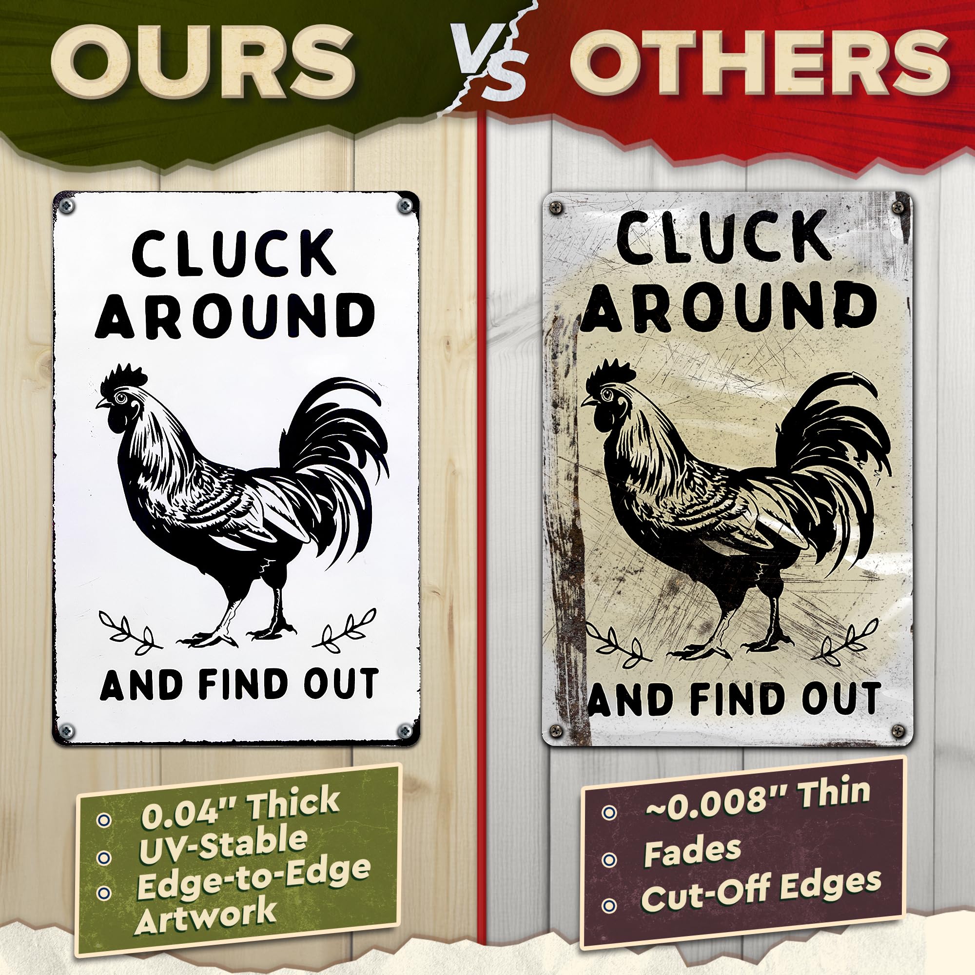 Humorous Chicken Coop Sign - 12 x 8 inch Rustic Tin Rooster Decor for Barn or Kitchen, Farmhouse Metal Sign, Country Farm Decora