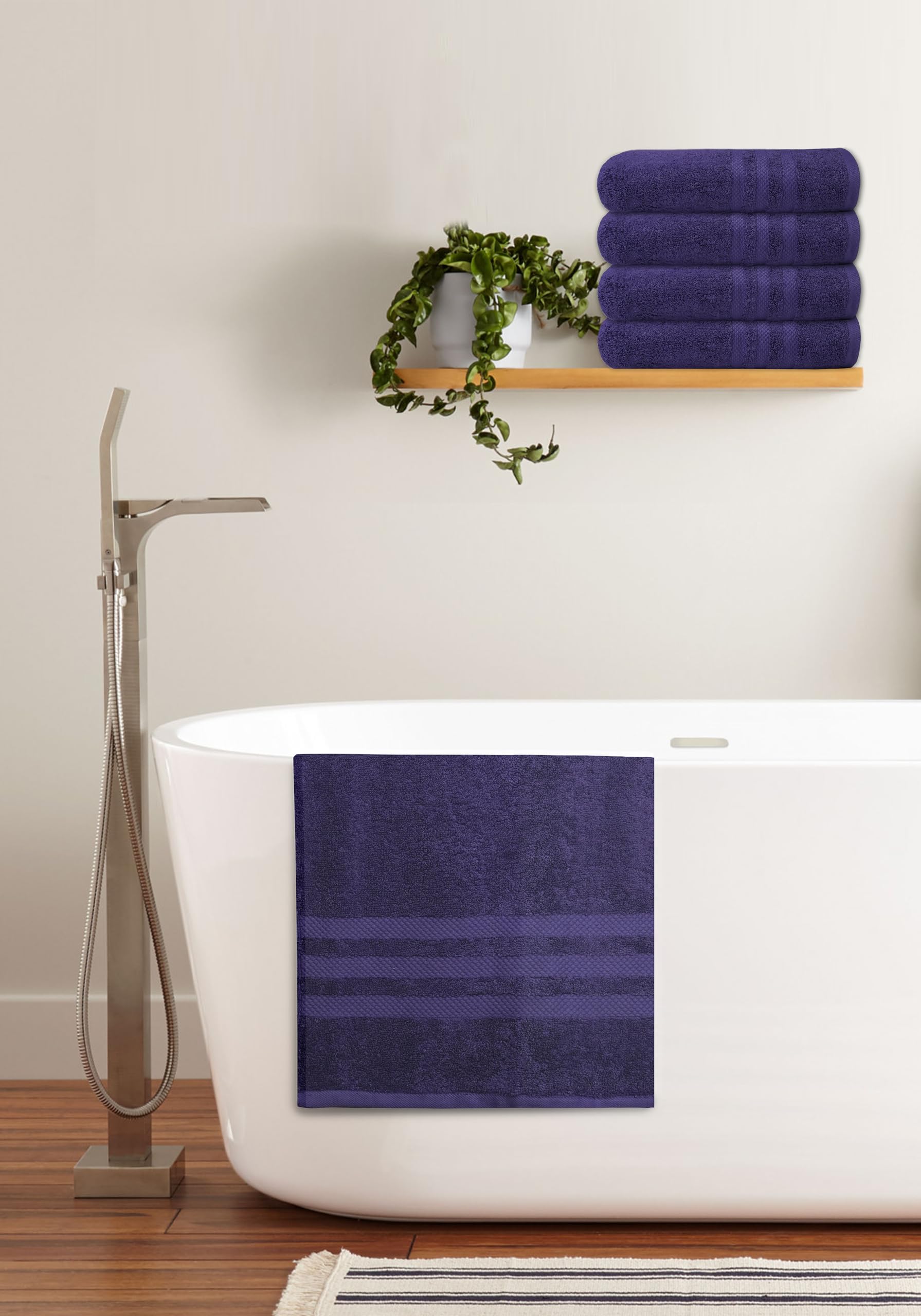 Pristine Linen 100% Cotton Bath Sheets Large Bath Towels 30X60 Inches Pack Of 4 Navy Blue Soft And Absorbent Bathroom Towels