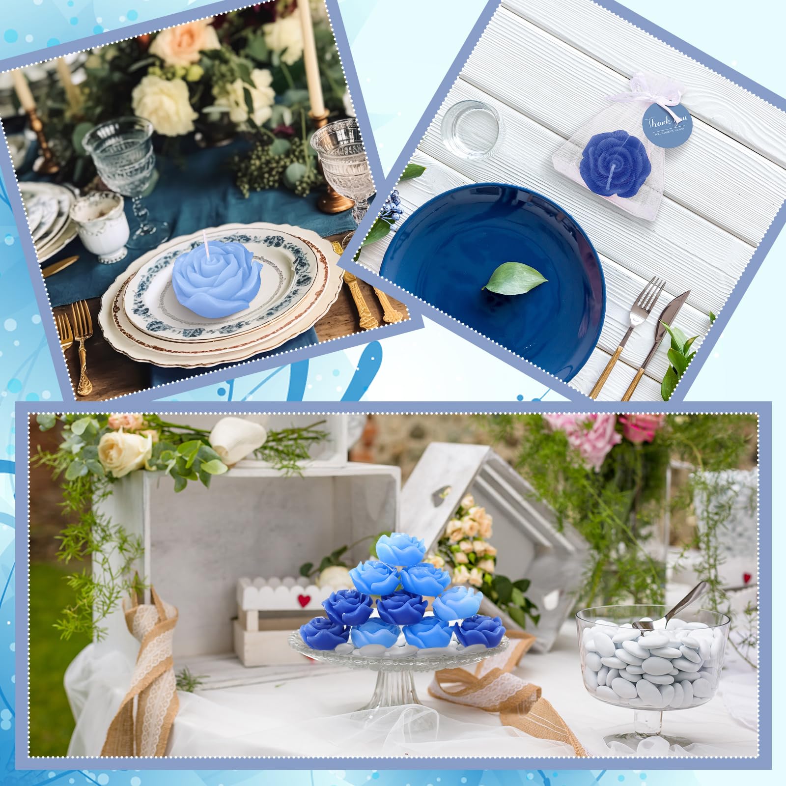 Treela 50 Set Flower Candles Wedding Favor for Guests Mini Blue Rose Shaped Tealight Candles for Return Gift Wedding Birthday Br