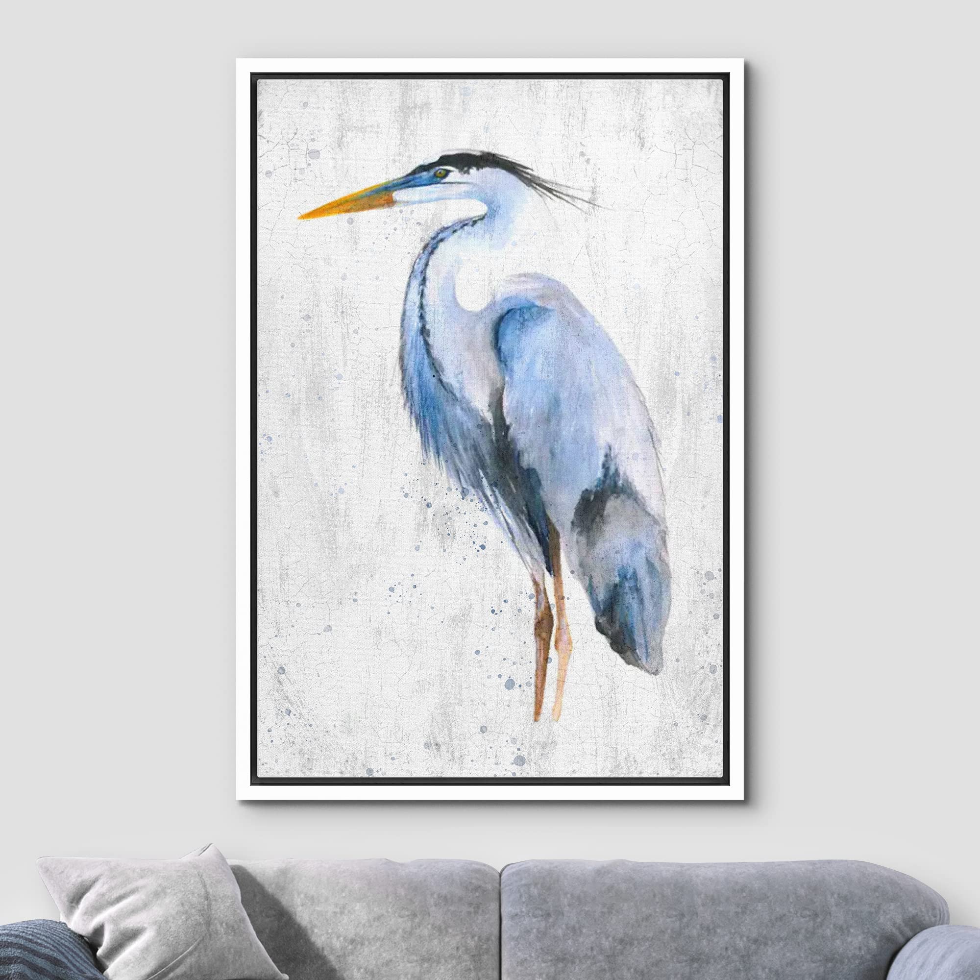Wall26 Framed Canvas Print Wall Art Pastel Blue Watercolor Crane Bird Nature Wilderness Illustrations Modern Art Decorative Rust