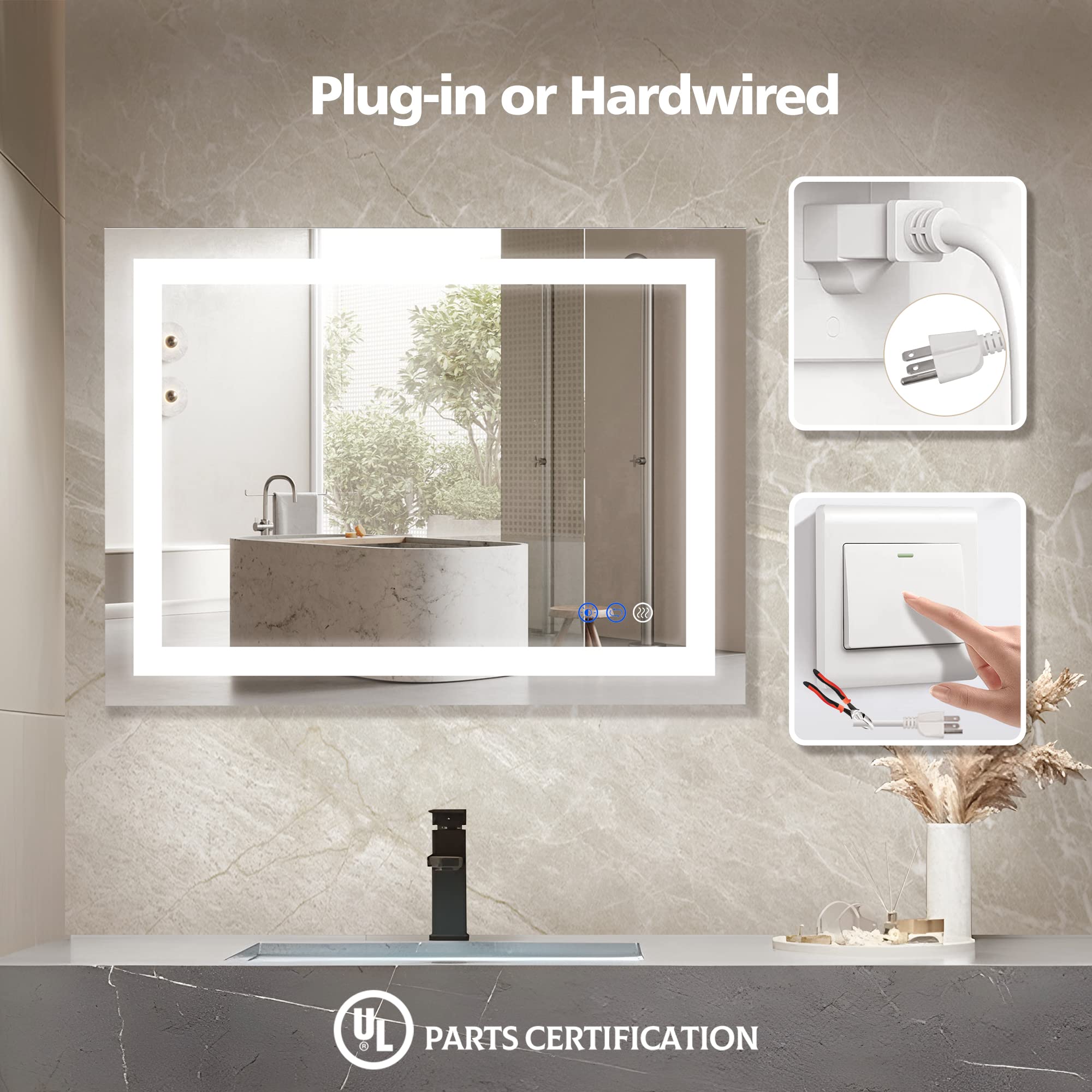 Dr.Lux Bathroom Mirror With Lights 32X24 Inch, Ultra Bright Led Bathroom Mirror Wall Mounted Vanity Mirror Large Anti-Fog Area 3