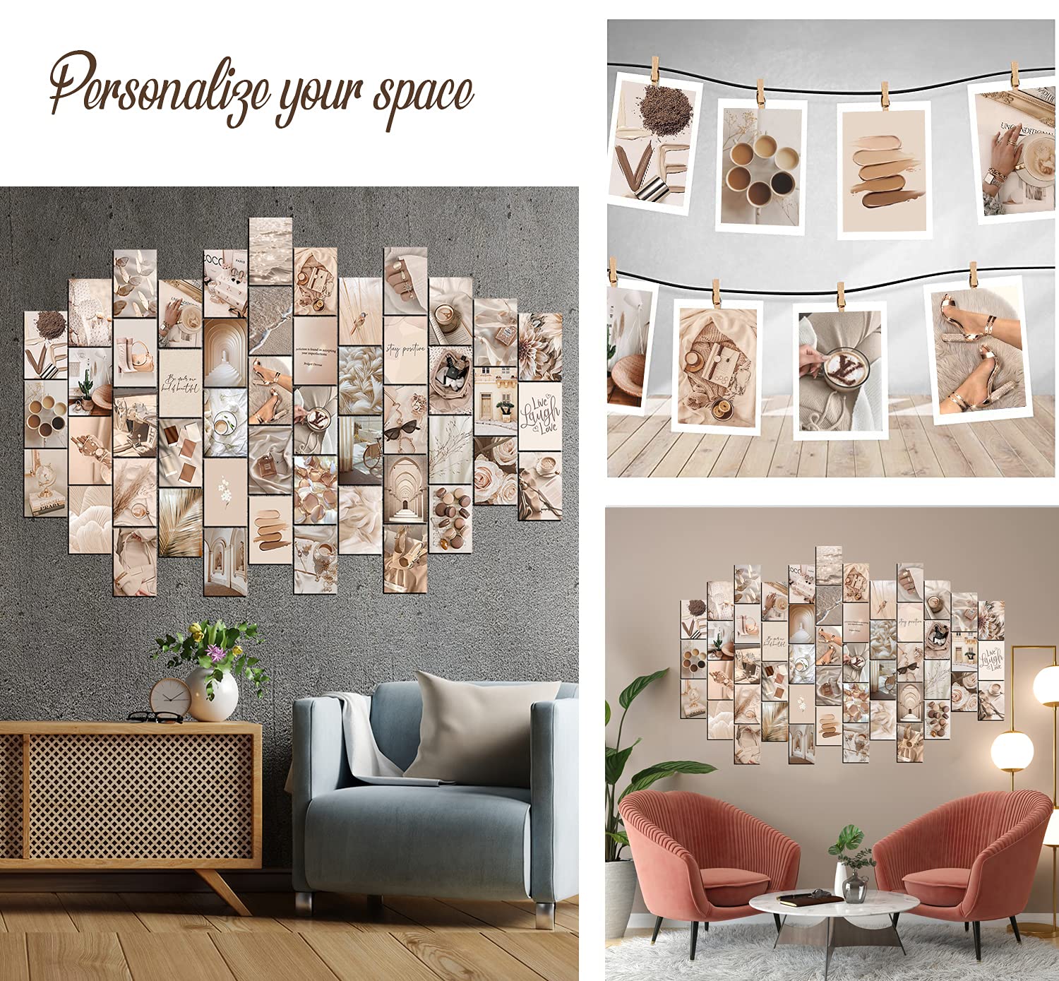 WOONKIT Beige Wall Collage Kit Aesthetic Pictures  Room Decor Aesthetic  Room Decor for Teen Girls  Photo Collage Kit for Wall Aesthetic  Room Decor for Bedroom Aesthetic  Trendy Teen  50PCS 4X6 IN
