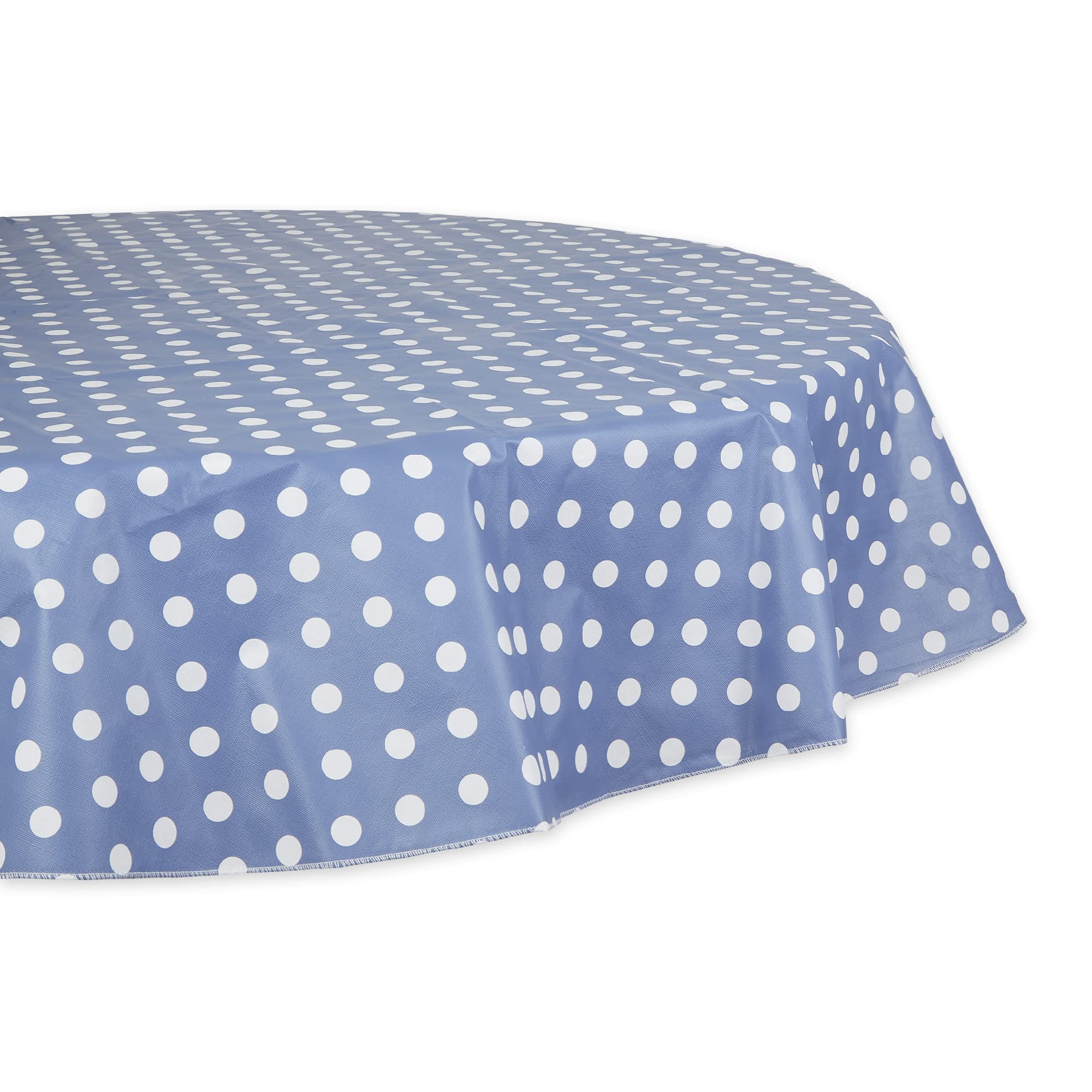 Stonewash Blue Polka Dot Vinyl Tablecloth 70 Round