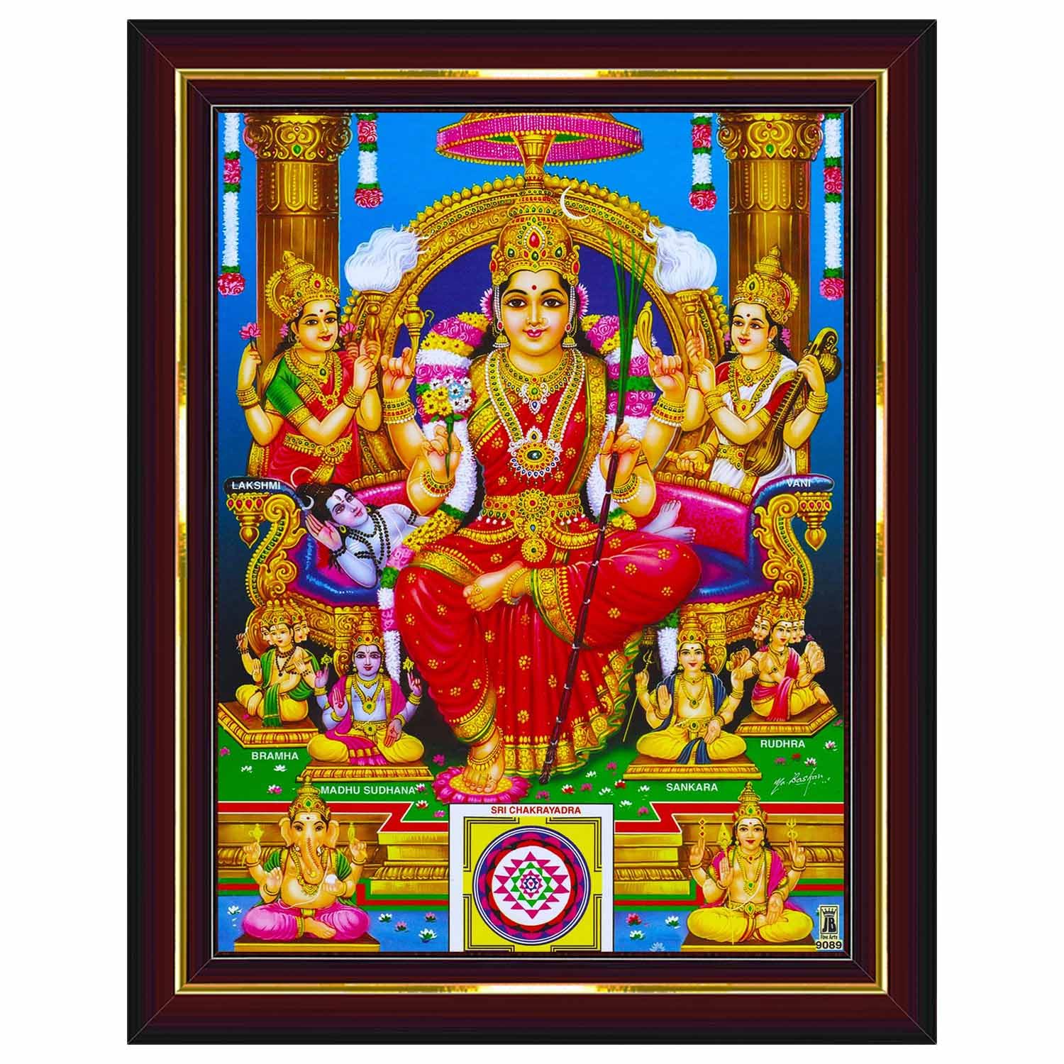 Pavan Photo Laminations Lalitha Devi For Pooja Tripura Sundari Mata Wall Painting Framed Home Decor (Wood,Matte,Brown,Small Size