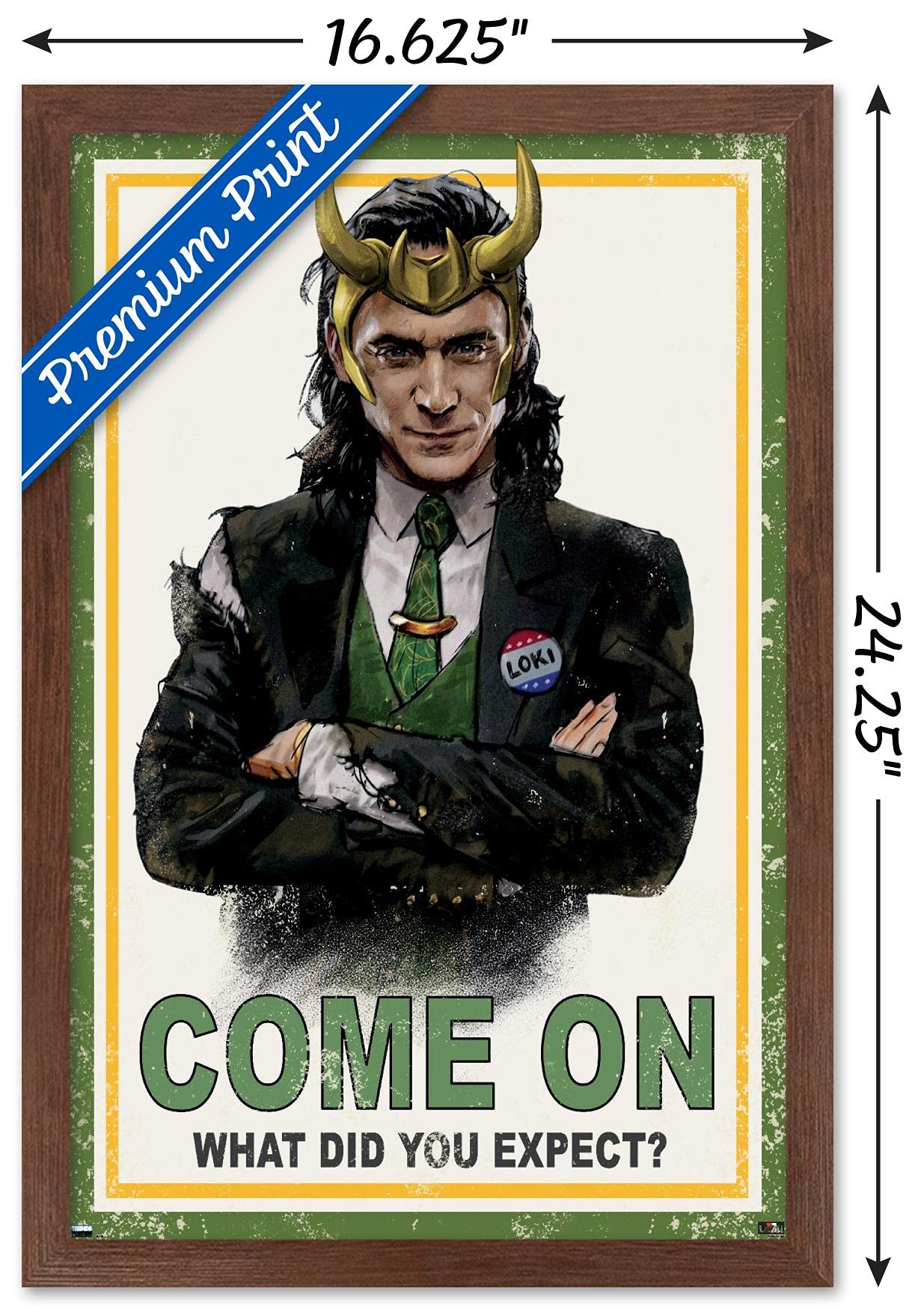 Trends International Marvel Loki-What Did You Expect Wall Poster, 14.725'' X 22.375'', Mahogany Framed Version