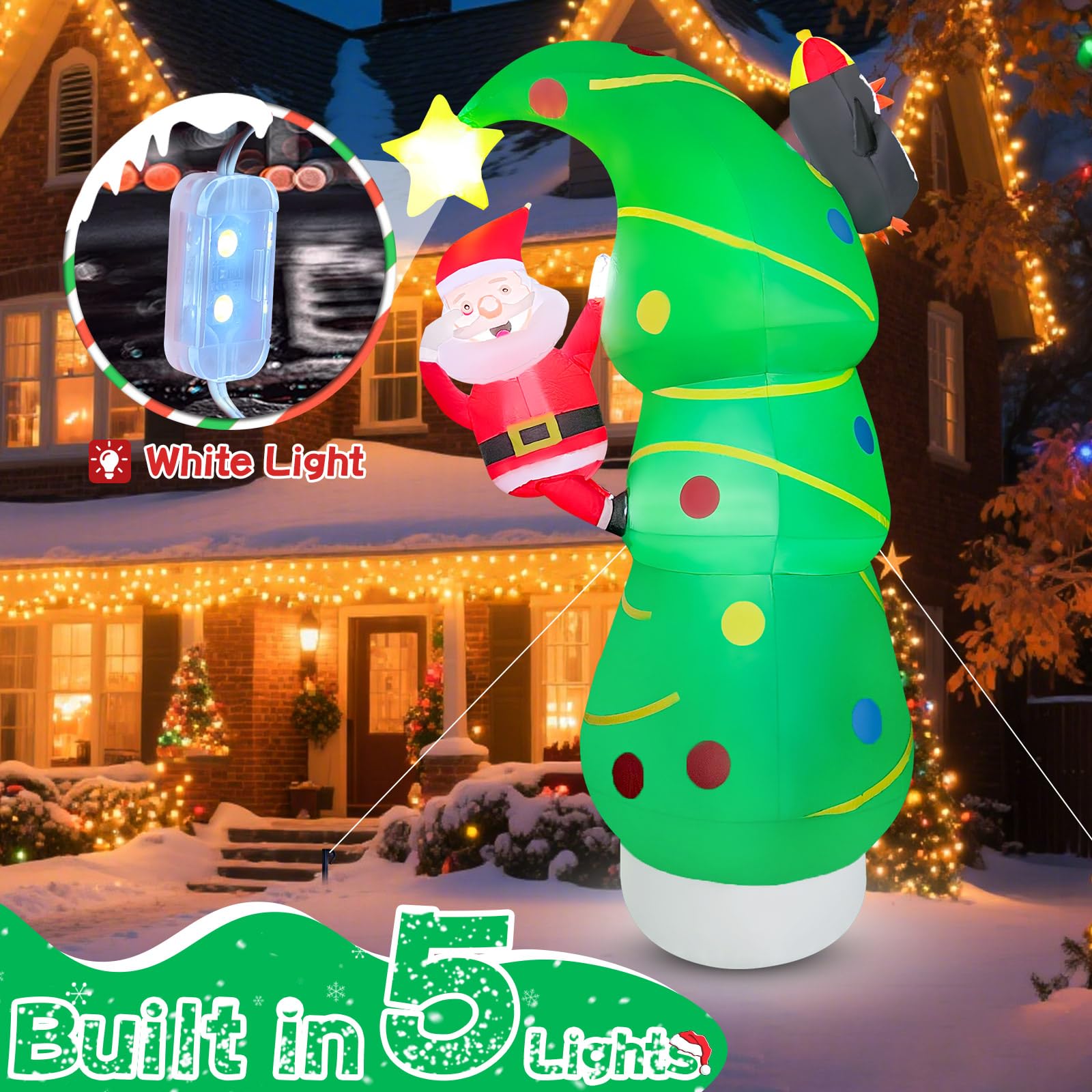 GIGLIM 2025 Inflatables Christmas Tree 7FT Christmas Tree Inflatable Outdoor Decor Combined with Santa Penguin Xmas Tree Blow Up